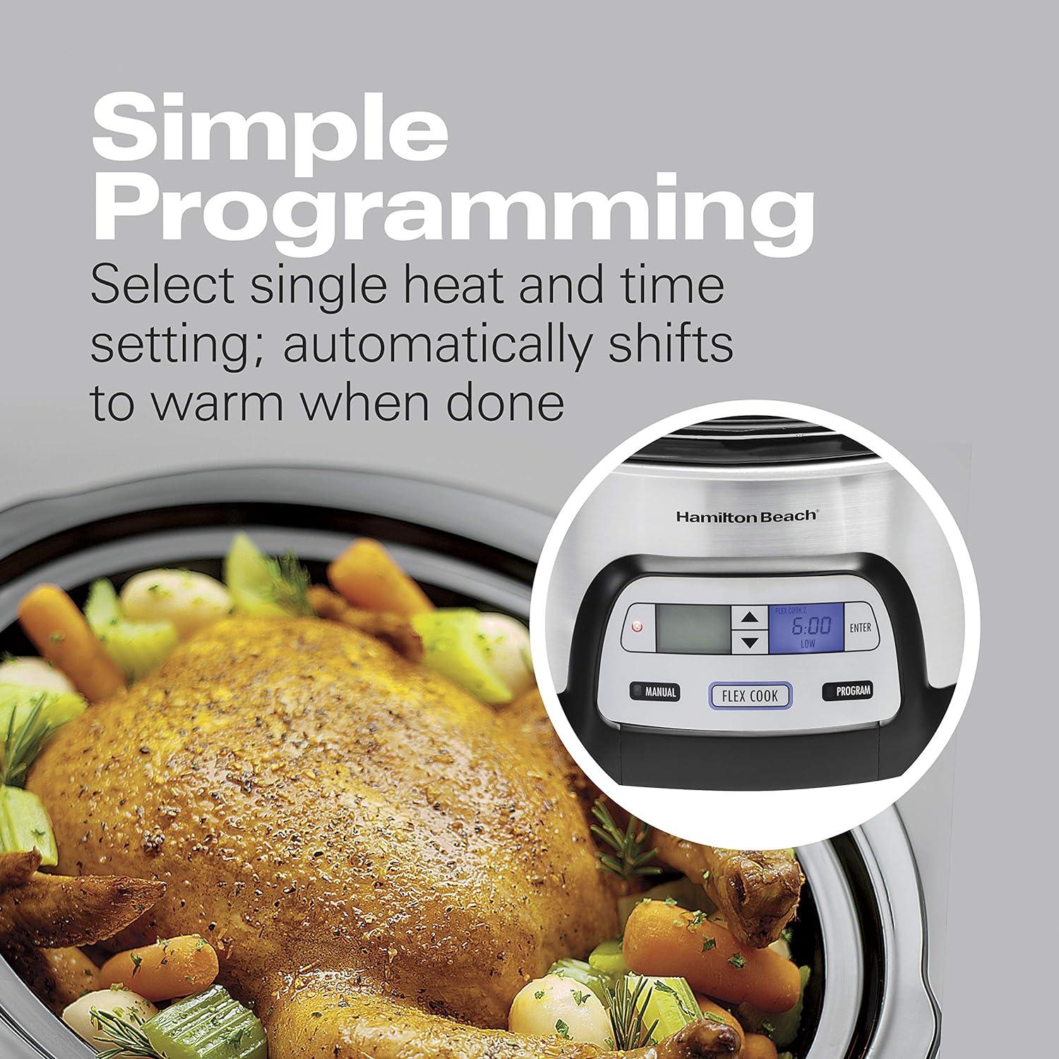 image:imageHamilton Beach 33861 Portable Programmable Slow Cooker Dishwasher Safe Crock 6 Qt FlexCook Dual Digital Timer2 Heat Settings Lid Lock for Easy Travel Silver