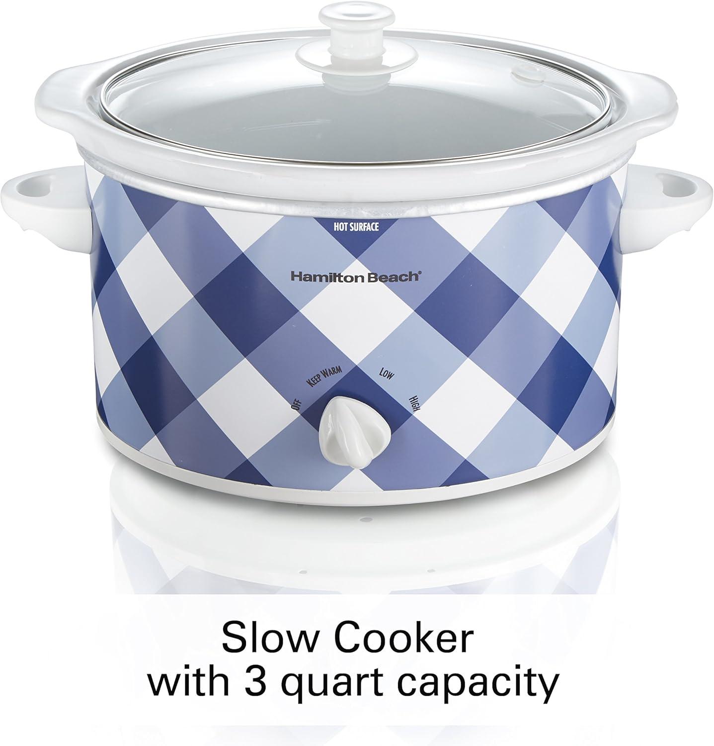 image:imageHamilton Beach 4Quart Slow Cooker with 3 Cooking Settings DishwasherSafe Stoneware Crock amp Glass Lid Brushed Gray33240Blue