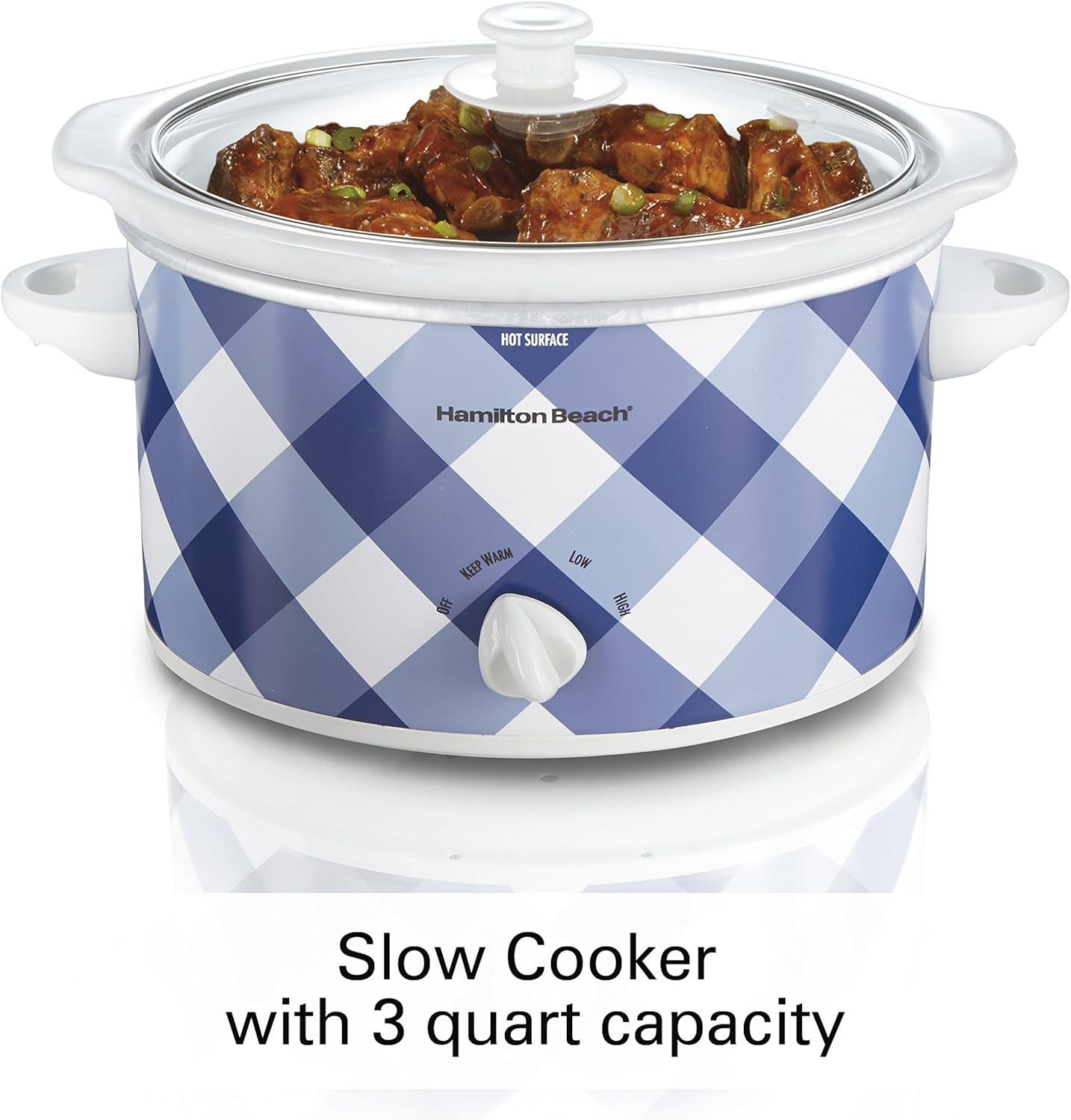 image:imageHamilton Beach 4Quart Slow Cooker with 3 Cooking Settings DishwasherSafe Stoneware Crock amp Glass Lid Brushed Gray33240Blue