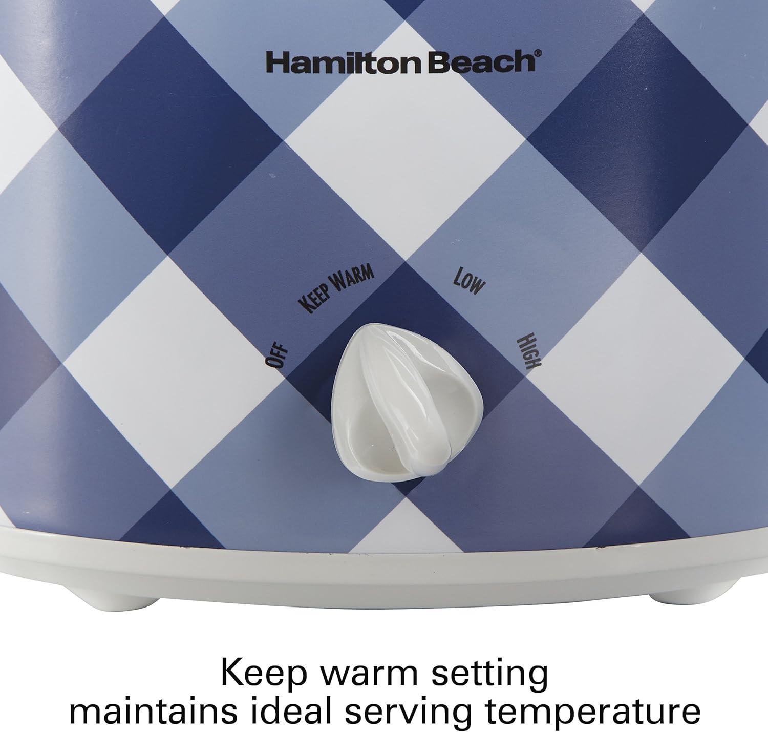 image:imageHamilton Beach 4Quart Slow Cooker with 3 Cooking Settings DishwasherSafe Stoneware Crock amp Glass Lid Brushed Gray33240Blue