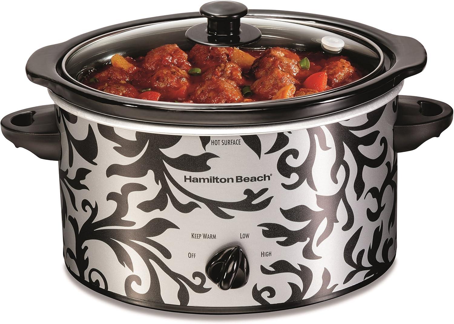 image:imageHamilton Beach 4Quart Slow Cooker with 3 Cooking Settings DishwasherSafe Stoneware Crock amp Glass Lid Brushed Gray33240Silver