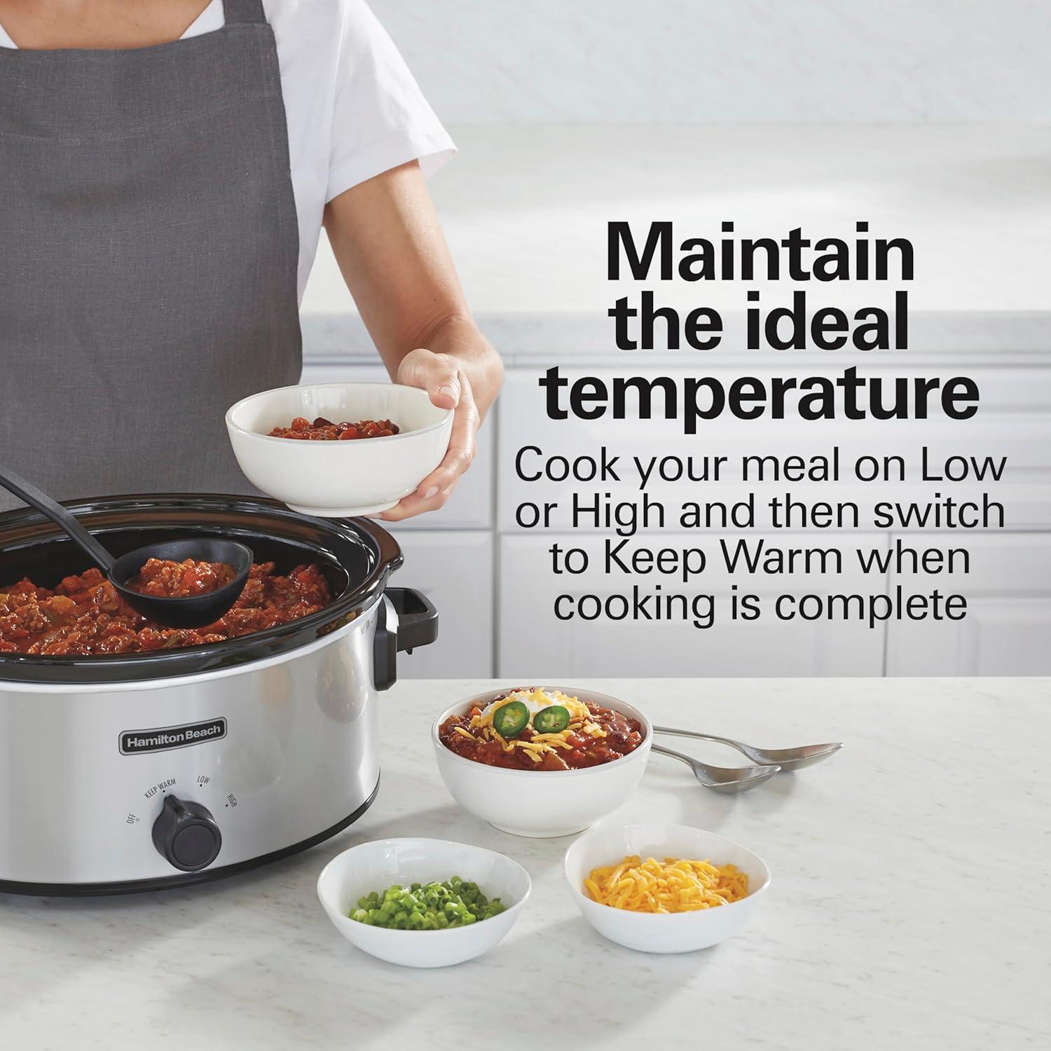 image:imageHamilton Beach 4Quart Slow Cooker with 3 Cooking Settings DishwasherSafe Stoneware Crock amp Glass Lid Brushed Gray33240Silver