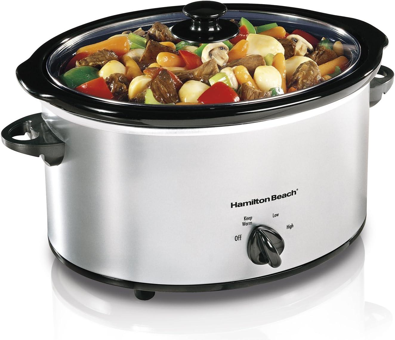 image:imageHamilton Beach 4Quart Slow Cooker with 3 Cooking Settings DishwasherSafe Stoneware Crock amp Glass Lid Brushed Gray33240Silver