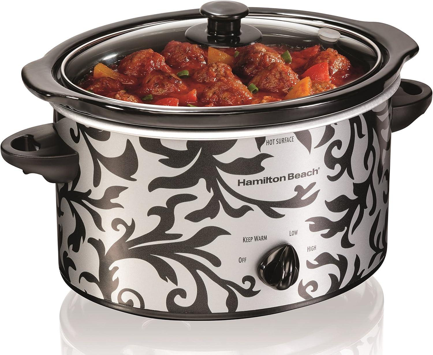 image:imageHamilton Beach 4Quart Slow Cooker with 3 Cooking Settings DishwasherSafe Stoneware Crock amp Glass Lid Brushed Gray33240Silver