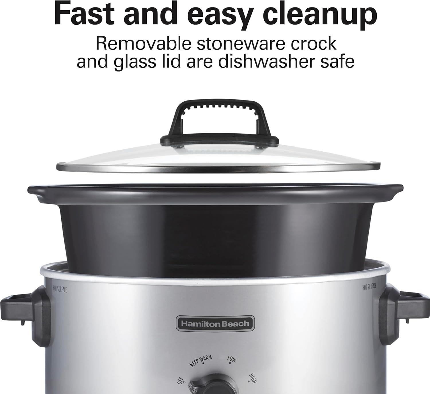 image:imageHamilton Beach 4Quart Slow Cooker with 3 Cooking Settings DishwasherSafe Stoneware Crock amp Glass Lid Brushed Gray33240Silver