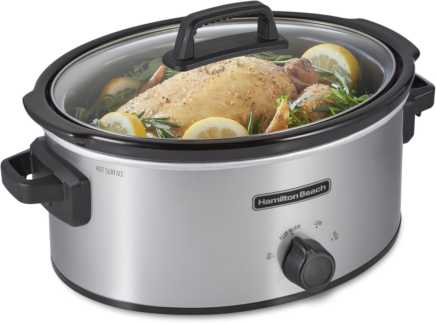 image:imageHamilton Beach 4Quart Slow Cooker with 3 Cooking Settings DishwasherSafe Stoneware Crock amp Glass Lid Brushed Gray33240Silver