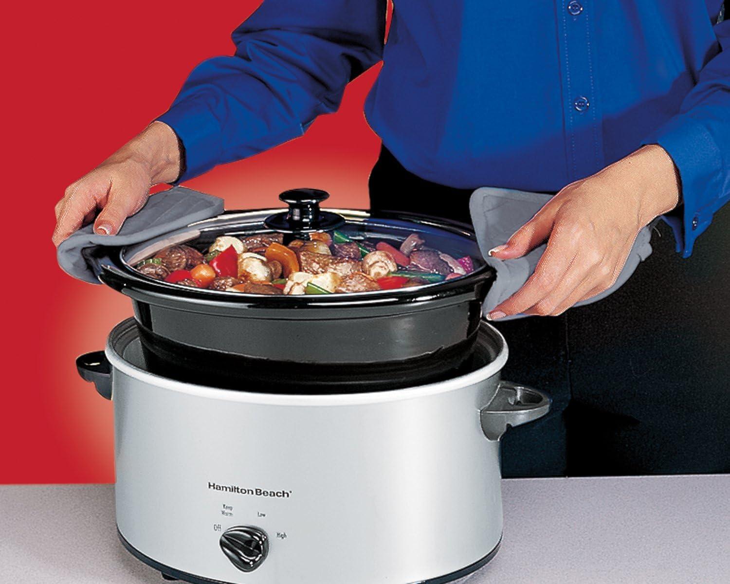 image:imageHamilton Beach 4Quart Slow Cooker with 3 Cooking Settings DishwasherSafe Stoneware Crock amp Glass Lid Brushed Gray33240Silver