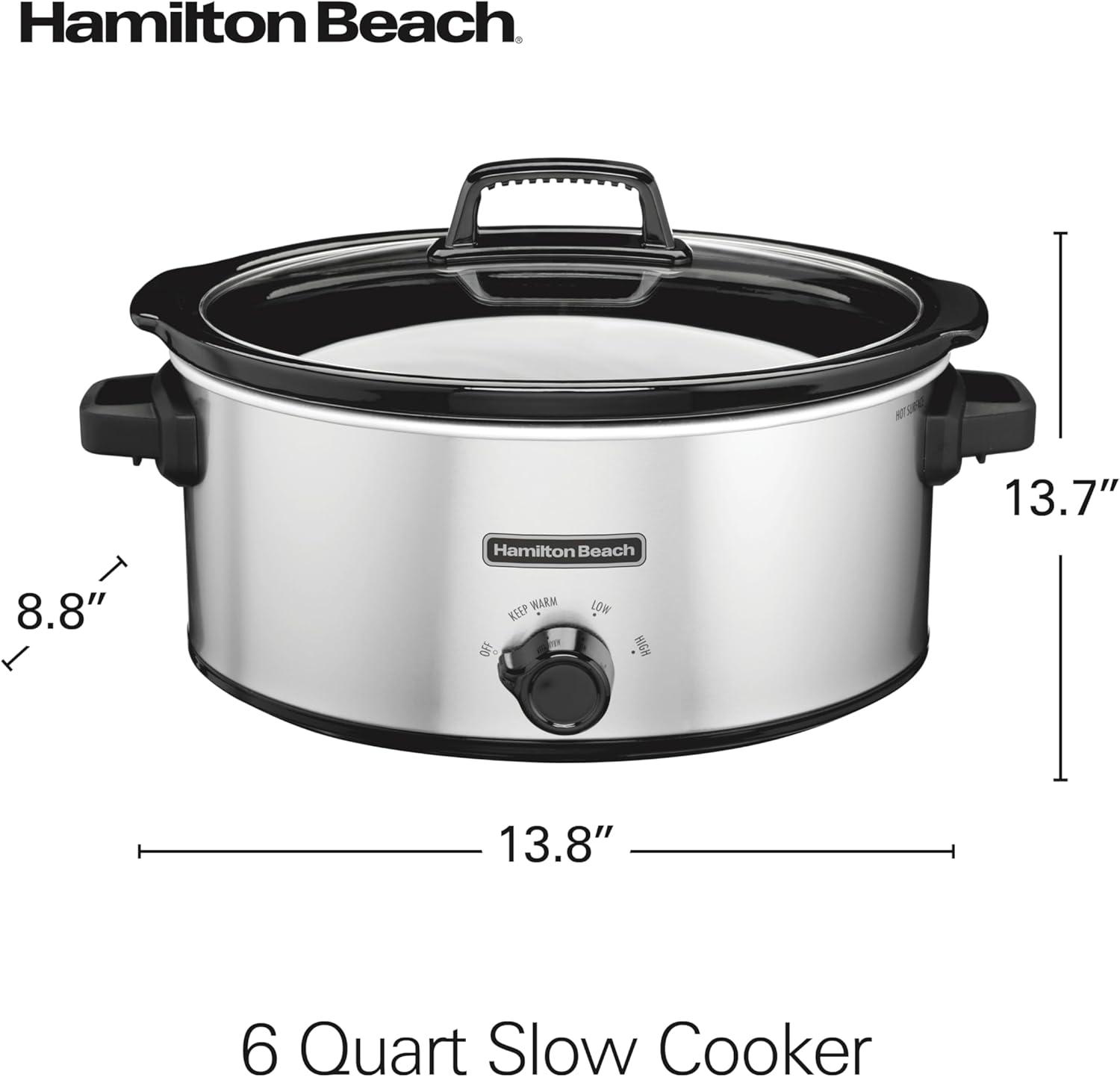 image:imageHamilton Beach 4Quart Slow Cooker with 3 Cooking Settings DishwasherSafe Stoneware Crock amp Glass Lid Brushed Gray33240Silver