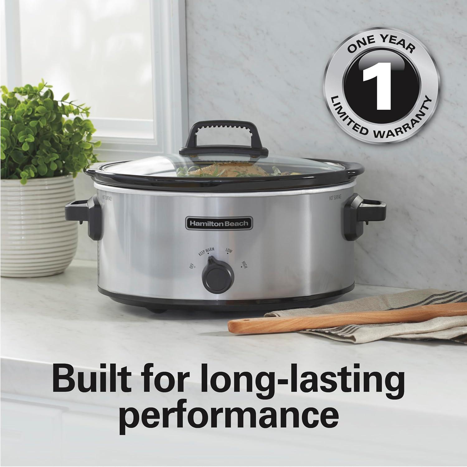 image:imageHamilton Beach 4Quart Slow Cooker with 3 Cooking Settings DishwasherSafe Stoneware Crock amp Glass Lid Brushed Gray33240Silver