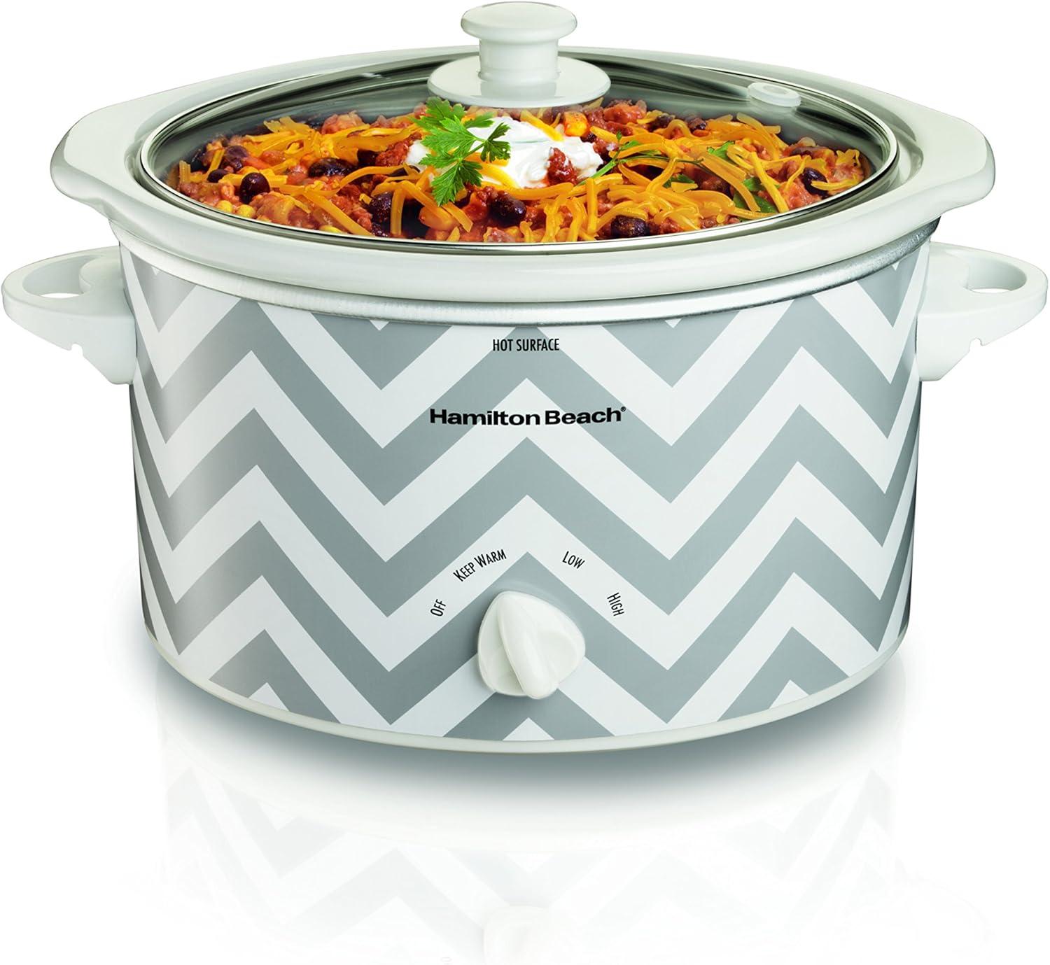 image:imageHamilton Beach 4Quart Slow Cooker with 3 Cooking Settings DishwasherSafe Stoneware Crock amp Glass Lid Brushed Gray33240WhiteGray