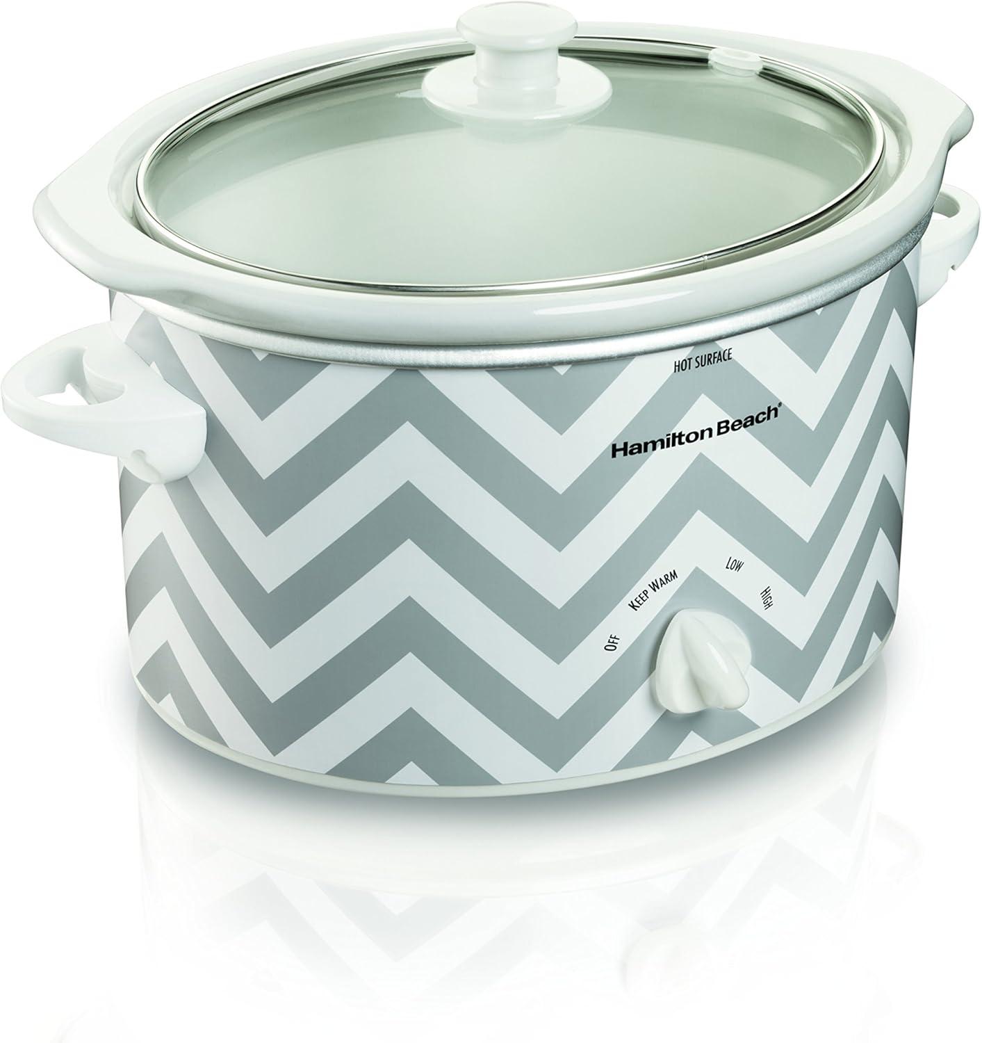 image:imageHamilton Beach 4Quart Slow Cooker with 3 Cooking Settings DishwasherSafe Stoneware Crock amp Glass Lid Brushed Gray33240WhiteGray