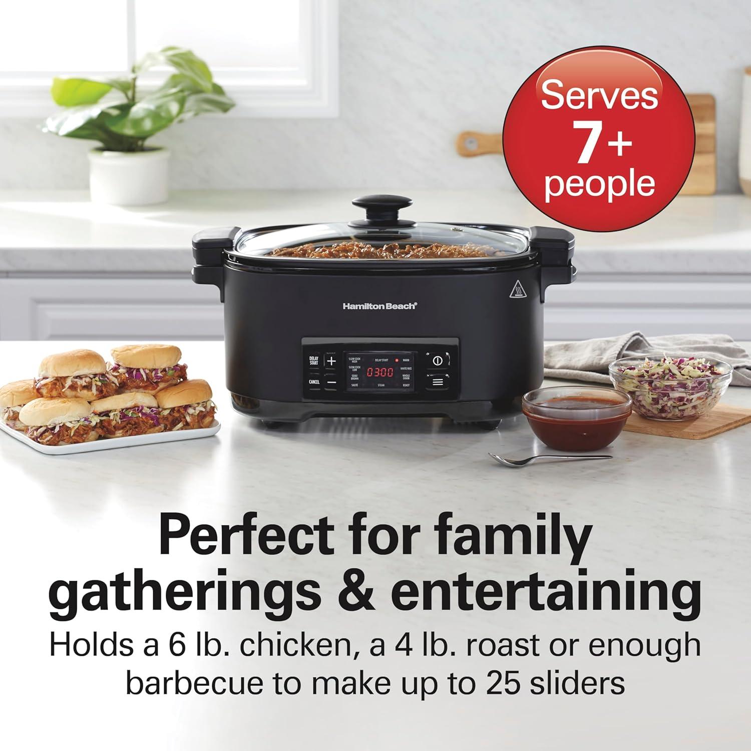 image:imageHamilton Beach 6 Quart 9in1 Programmable Slow Cooker with Sear Browning Rice Steam Saut Roast Delay Start amp Keep Warm Functions Nonstick PFASFree Dishwasher Safe Crock Black 33604