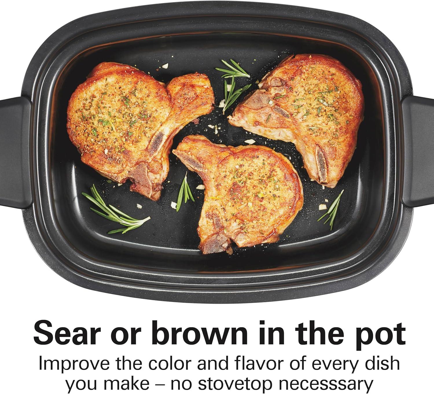 image:imageHamilton Beach 6 Quart 9in1 Programmable Slow Cooker with Sear Browning Rice Steam Saut Roast Delay Start amp Keep Warm Functions Nonstick PFASFree Dishwasher Safe Crock Black 33604
