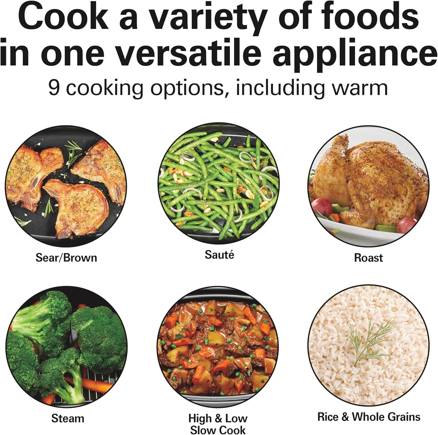 image:imageHamilton Beach 6 Quart 9in1 Programmable Slow Cooker with Sear Browning Rice Steam Saut Roast Delay Start amp Keep Warm Functions Nonstick PFASFree Dishwasher Safe Crock Black 33604