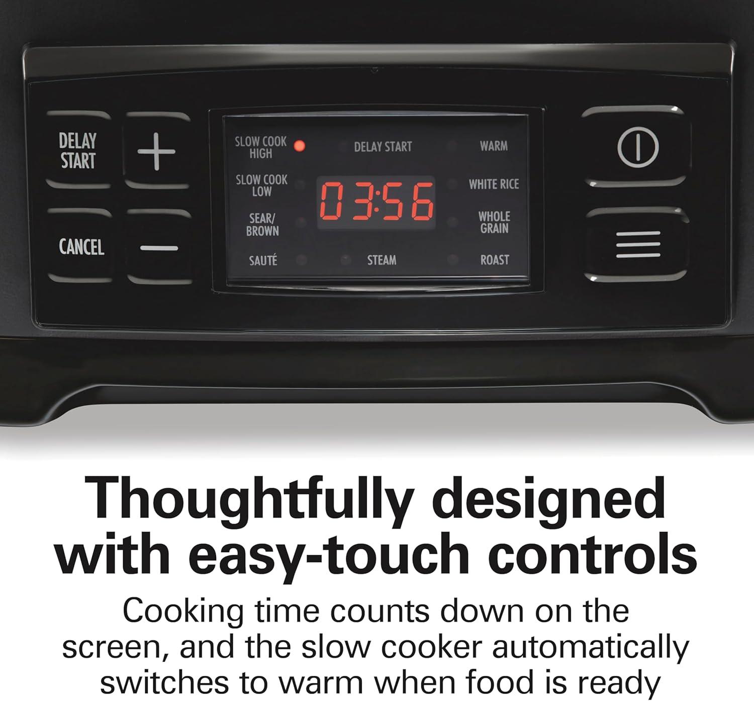 image:imageHamilton Beach 6 Quart 9in1 Programmable Slow Cooker with Sear Browning Rice Steam Saut Roast Delay Start amp Keep Warm Functions Nonstick PFASFree Dishwasher Safe Crock Black 33604