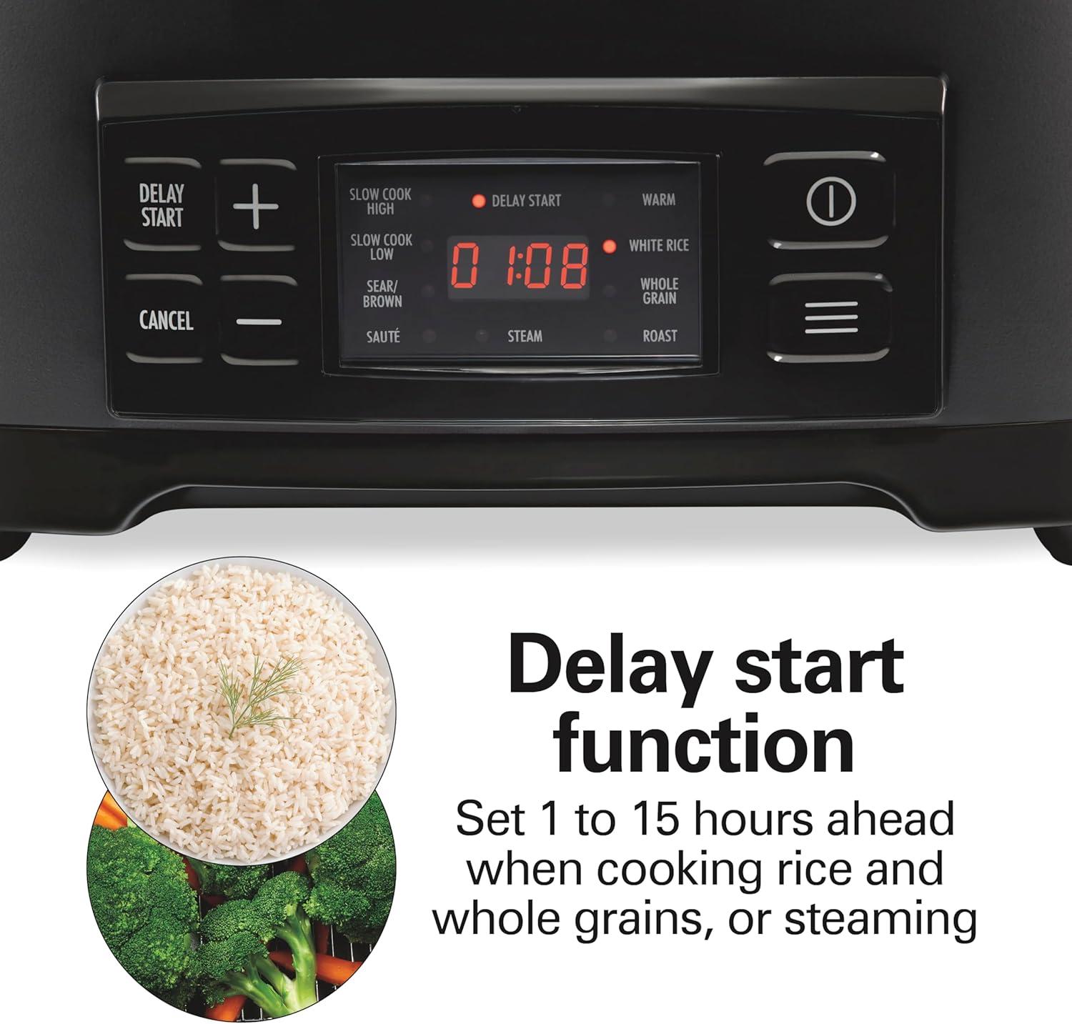 image:imageHamilton Beach 6 Quart 9in1 Programmable Slow Cooker with Sear Browning Rice Steam Saut Roast Delay Start amp Keep Warm Functions Nonstick PFASFree Dishwasher Safe Crock Black 33604