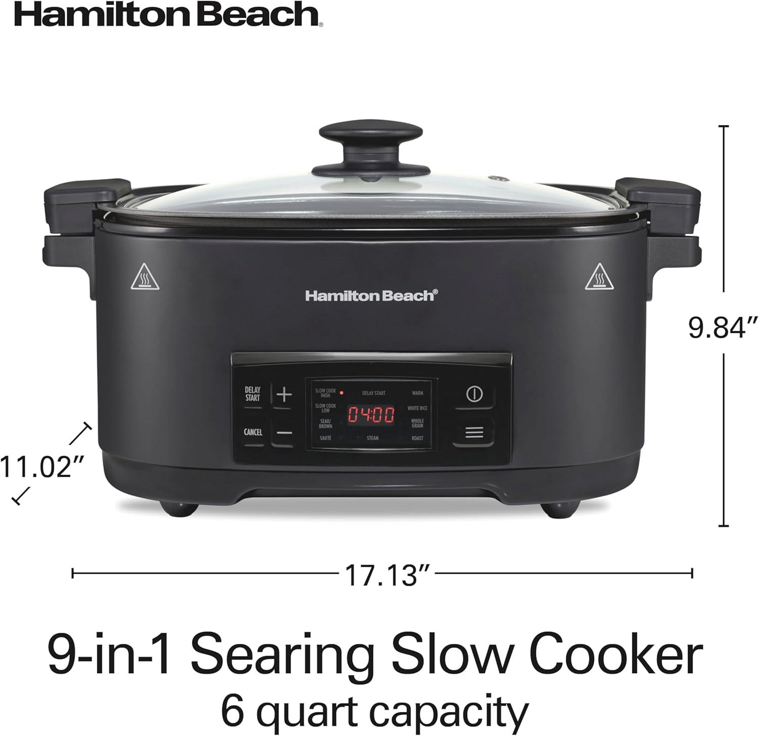 image:imageHamilton Beach 6 Quart 9in1 Programmable Slow Cooker with Sear Browning Rice Steam Saut Roast Delay Start amp Keep Warm Functions Nonstick PFASFree Dishwasher Safe Crock Black 33604