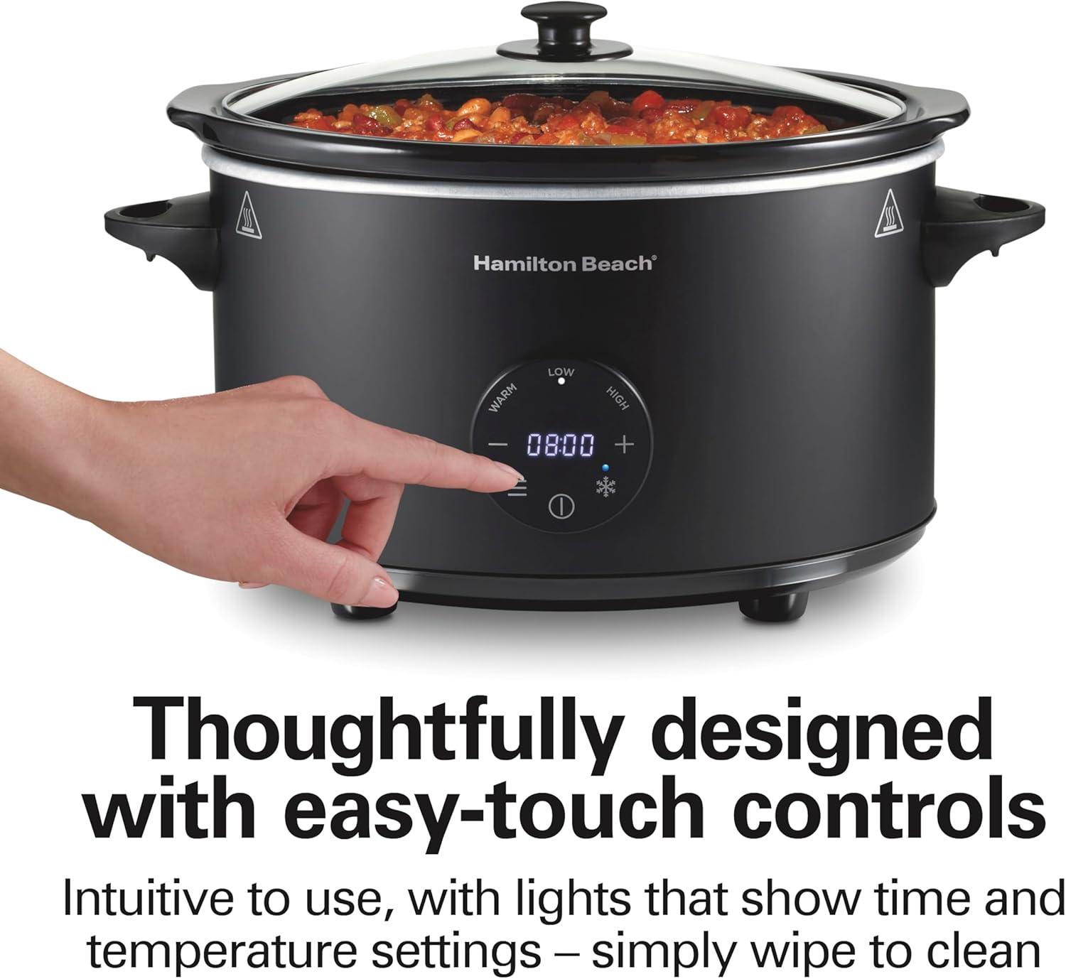 image:imageHamilton Beach 6 Quart Set amp Forget Programmable Slow Cooker 15 Cooking Options With 5 Time and 3 Heat Options Large Dishwasher Safe Stoneware Crock and Glass Black 337626 Quarts Flexible Programming Black