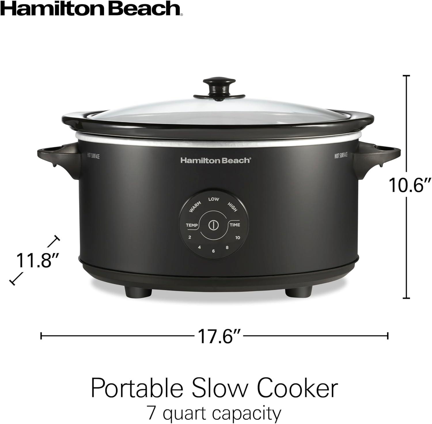 image:imageHamilton Beach 6 Quart Set amp Forget Programmable Slow Cooker 15 Cooking Options With 5 Time and 3 Heat Options Large Dishwasher Safe Stoneware Crock and Glass Black 337627 Quarts 15 Cooking Options Lid Latch Black