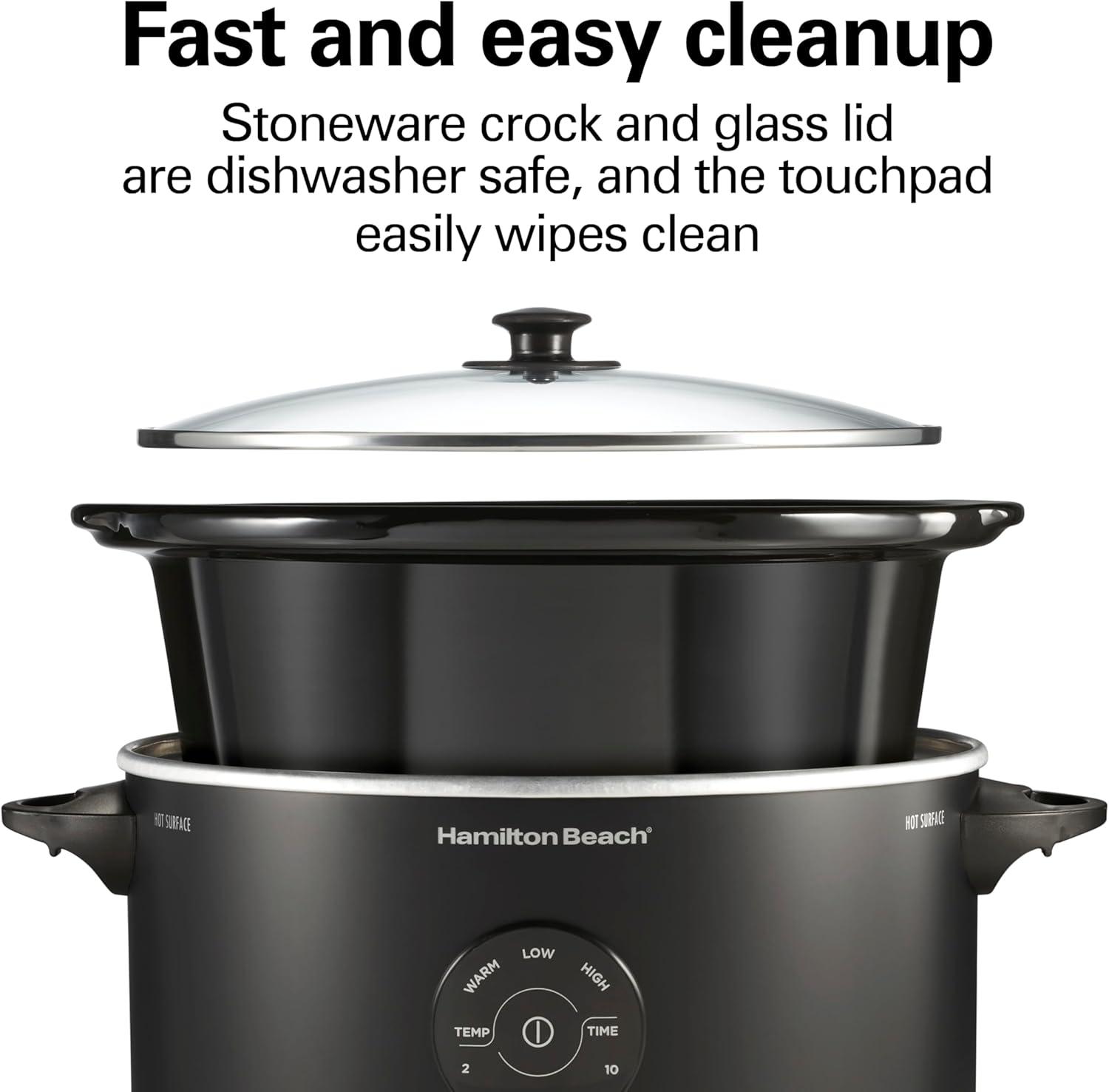 image:imageHamilton Beach 6 Quart Set amp Forget Programmable Slow Cooker 15 Cooking Options With 5 Time and 3 Heat Options Large Dishwasher Safe Stoneware Crock and Glass Black 337627 Quarts 15 Cooking Options Lid Latch Black