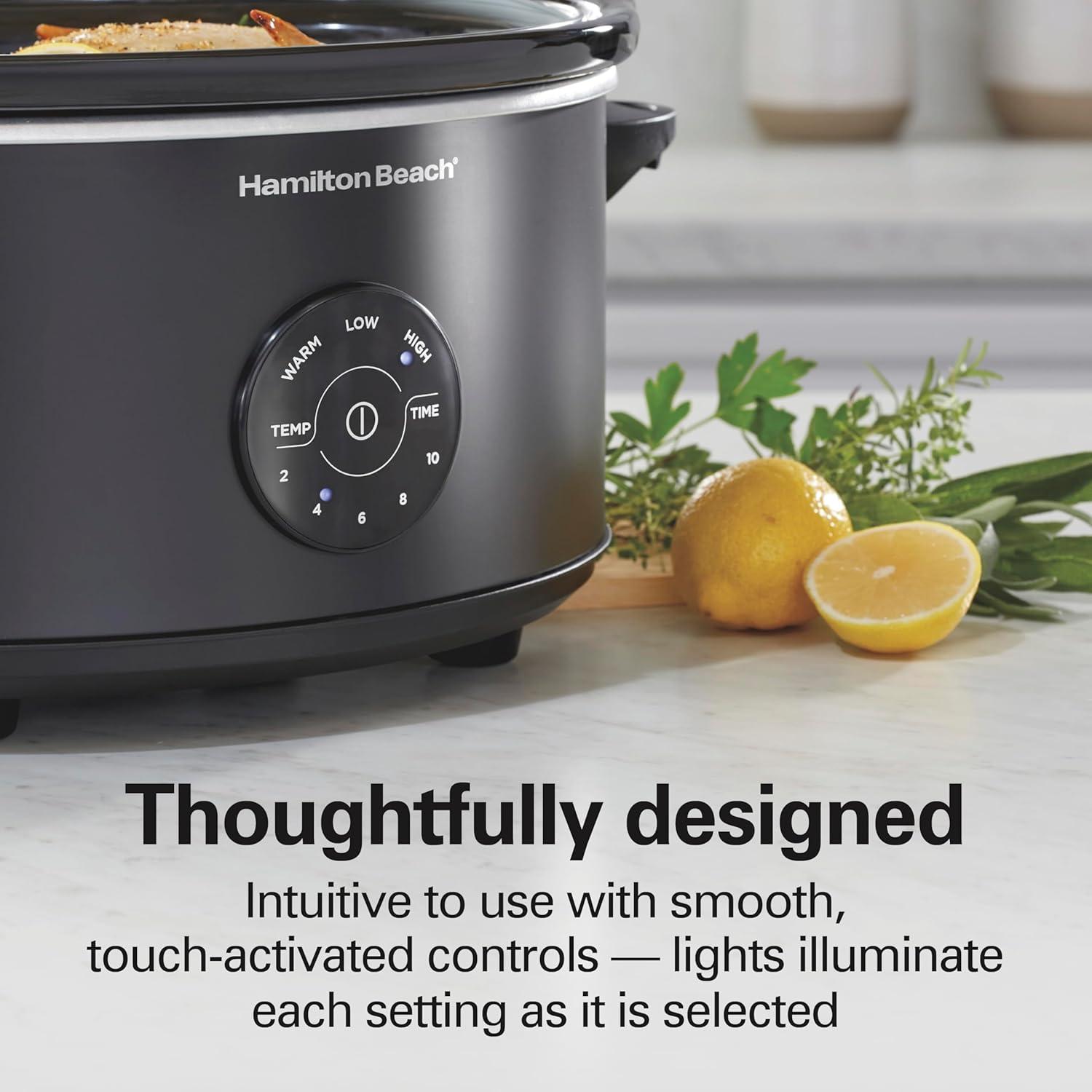 image:imageHamilton Beach 6 Quart Set amp Forget Programmable Slow Cooker 15 Cooking Options With 5 Time and 3 Heat Options Large Dishwasher Safe Stoneware Crock and Glass Black 337626 Quarts 15 Cooking Options Black