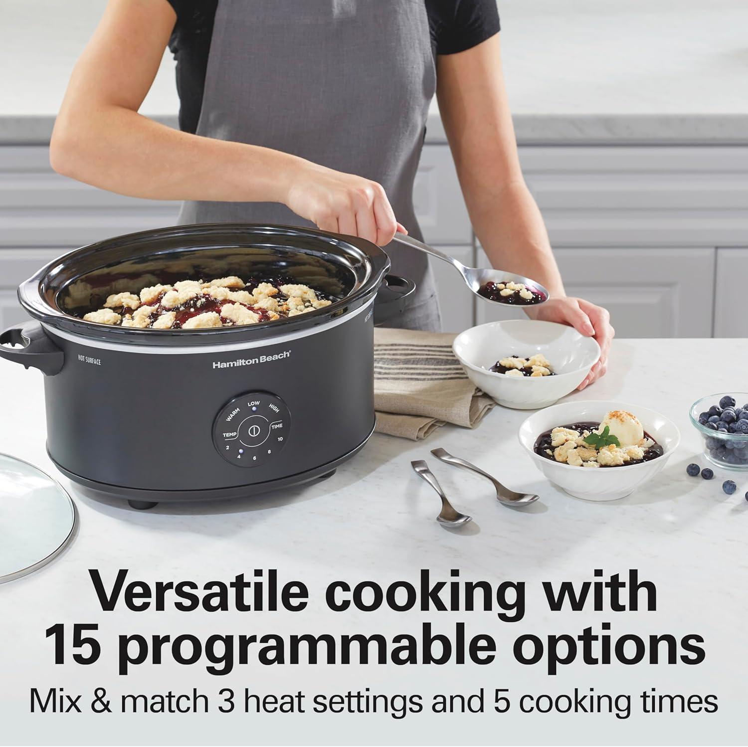 image:imageHamilton Beach 6 Quart Set amp Forget Programmable Slow Cooker 15 Cooking Options With 5 Time and 3 Heat Options Large Dishwasher Safe Stoneware Crock and Glass Black 337626 Quarts 15 Cooking Options Black