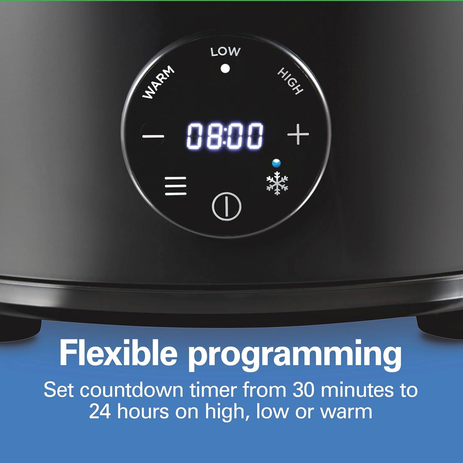 image:imageHamilton Beach 6 Quart Set amp Forget Programmable Slow Cooker 15 Cooking Options With 5 Time and 3 Heat Options Large Dishwasher Safe Stoneware Crock and Glass Black 337626 Quarts Flexible Programming Black