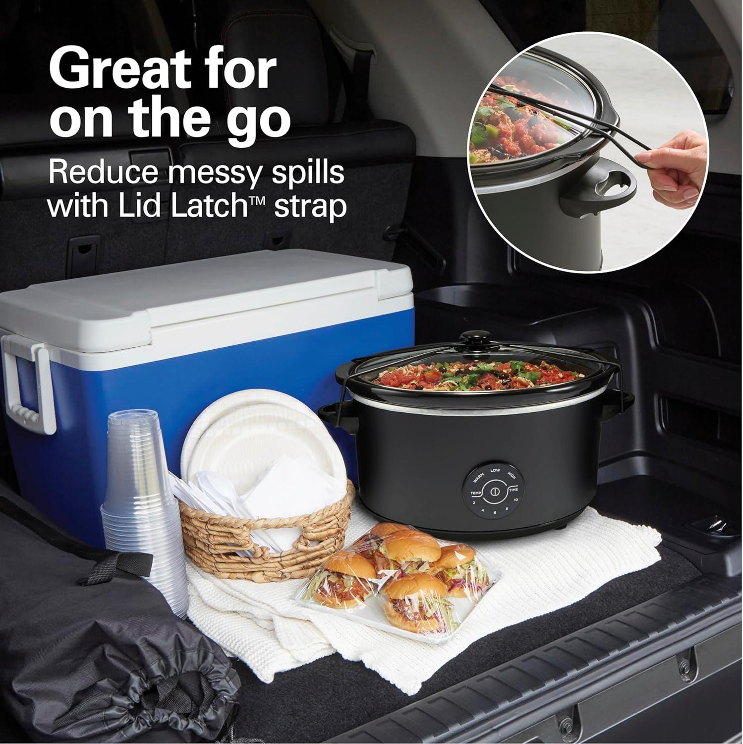 image:imageHamilton Beach 6 Quart Set amp Forget Programmable Slow Cooker 15 Cooking Options With 5 Time and 3 Heat Options Large Dishwasher Safe Stoneware Crock and Glass Black 337627 Quarts 15 Cooking Options Lid Latch Black