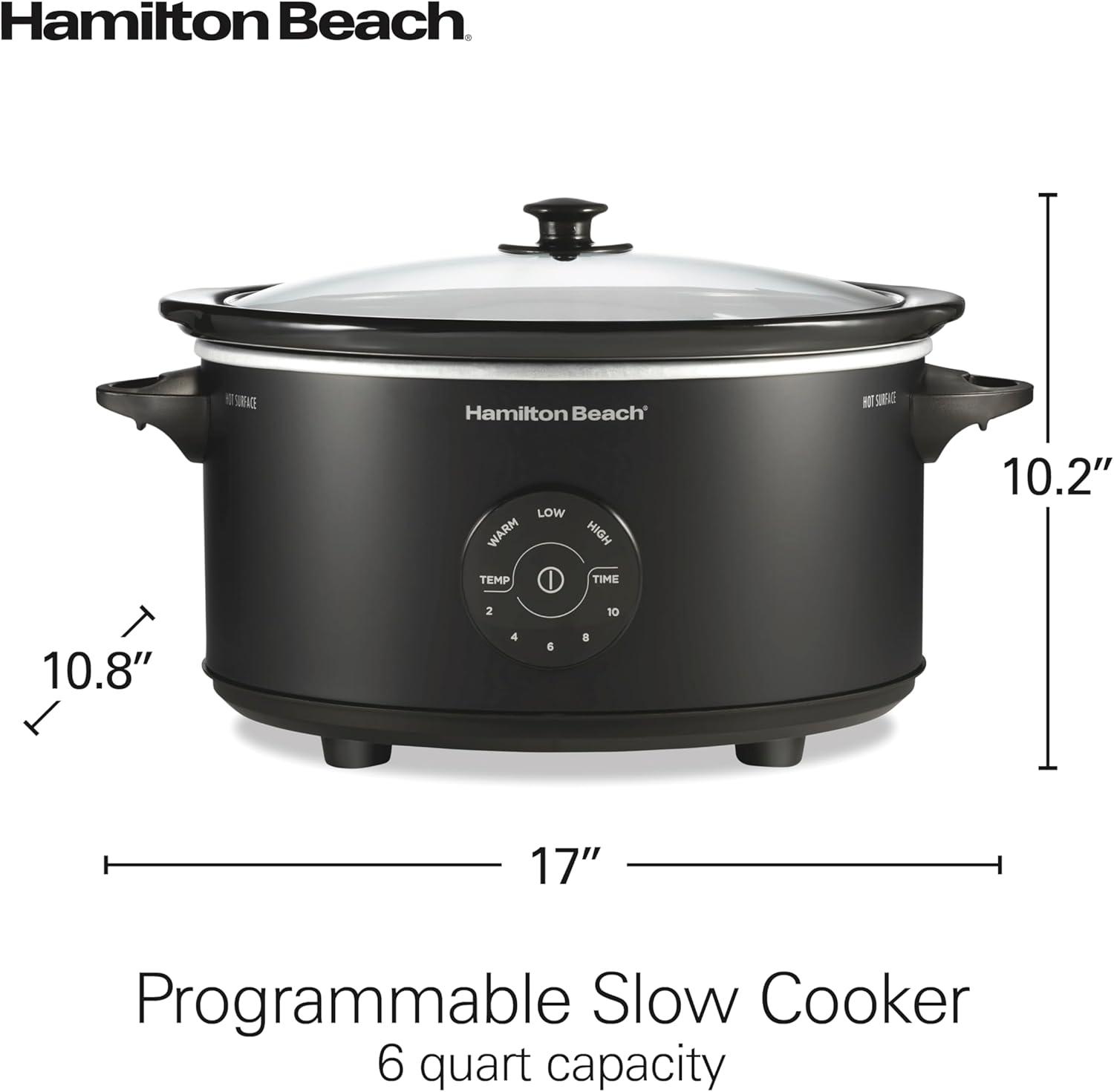 image:imageHamilton Beach 6 Quart Set amp Forget Programmable Slow Cooker 15 Cooking Options With 5 Time and 3 Heat Options Large Dishwasher Safe Stoneware Crock and Glass Black 337626 Quarts 15 Cooking Options Black