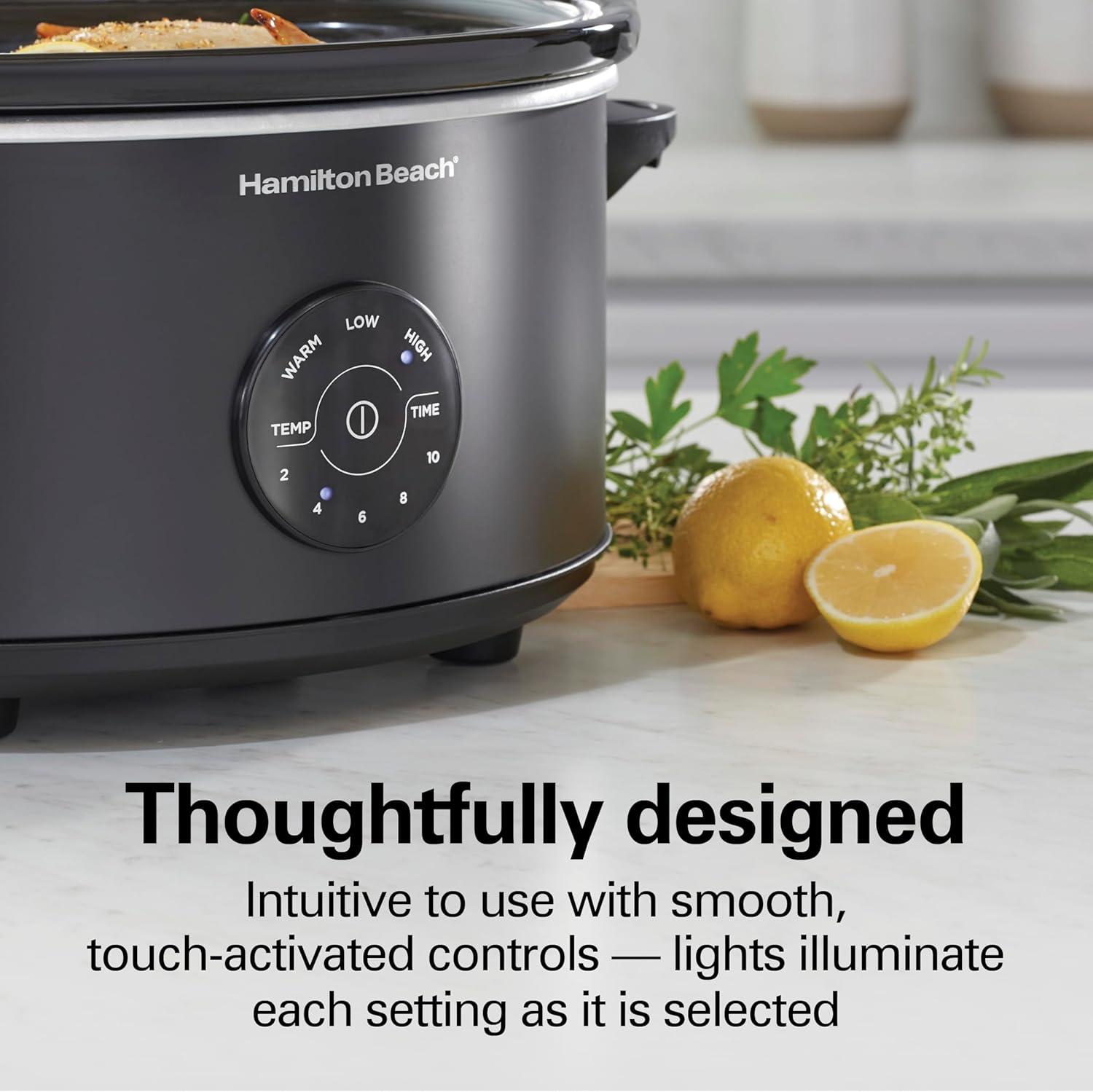 image:imageHamilton Beach 6 Quart Set amp Forget Programmable Slow Cooker 15 Cooking Options With 5 Time and 3 Heat Options Large Dishwasher Safe Stoneware Crock and Glass Black 337627 Quarts 15 Cooking Options Lid Latch Black