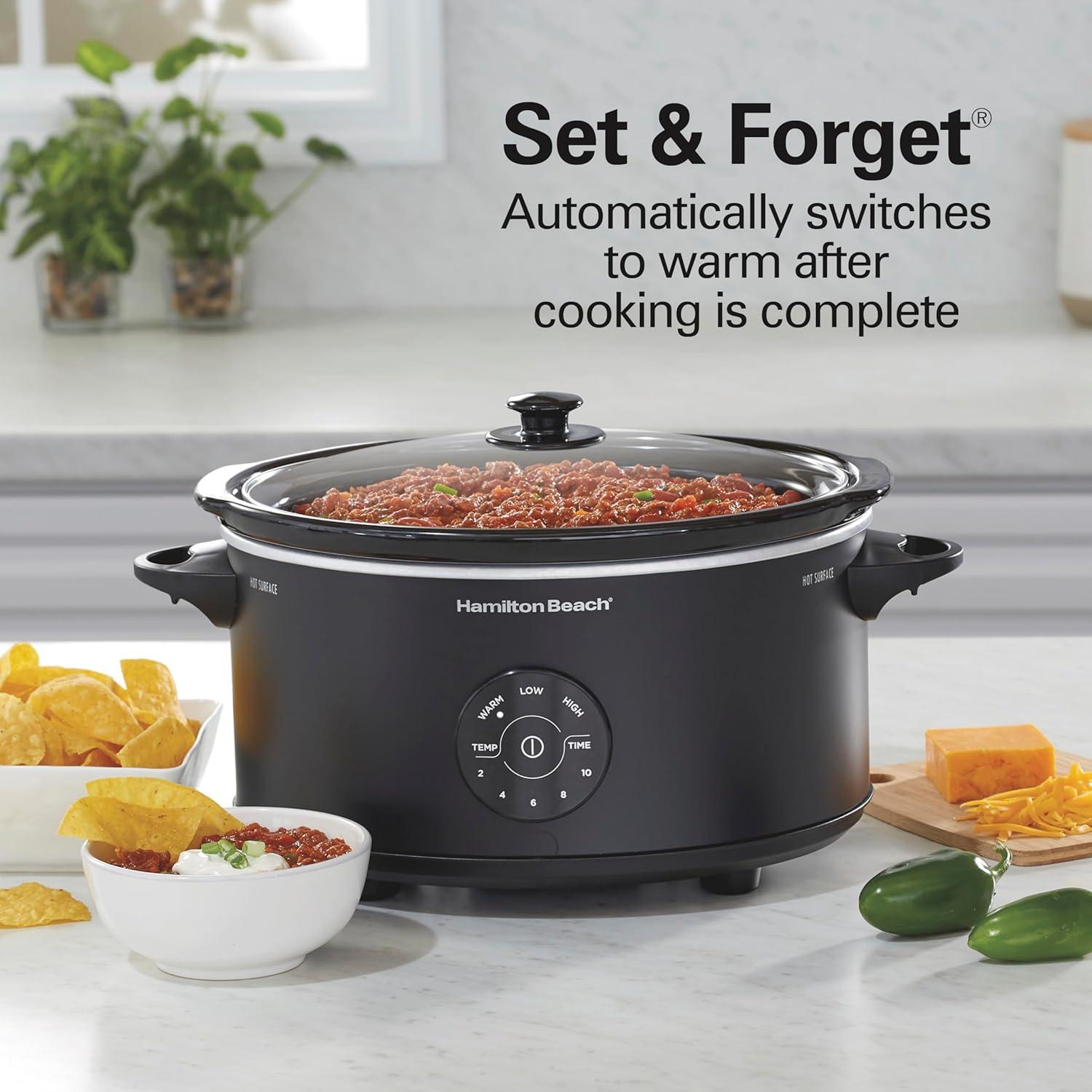 image:imageHamilton Beach 6 Quart Set amp Forget Programmable Slow Cooker 15 Cooking Options With 5 Time and 3 Heat Options Large Dishwasher Safe Stoneware Crock and Glass Black 337626 Quarts 15 Cooking Options Black