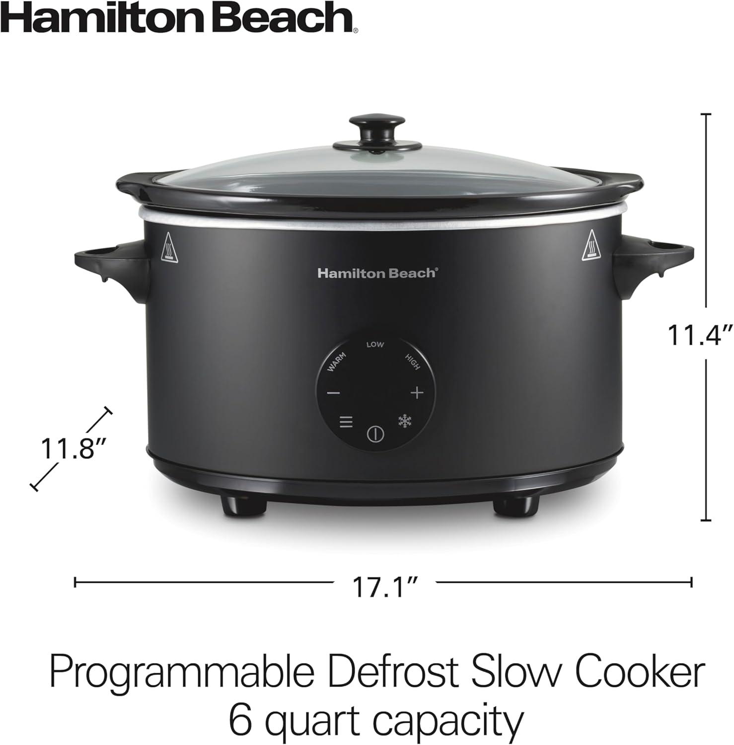 image:imageHamilton Beach 6 Quart Set amp Forget Programmable Slow Cooker 15 Cooking Options With 5 Time and 3 Heat Options Large Dishwasher Safe Stoneware Crock and Glass Black 337626 Quarts Flexible Programming Black