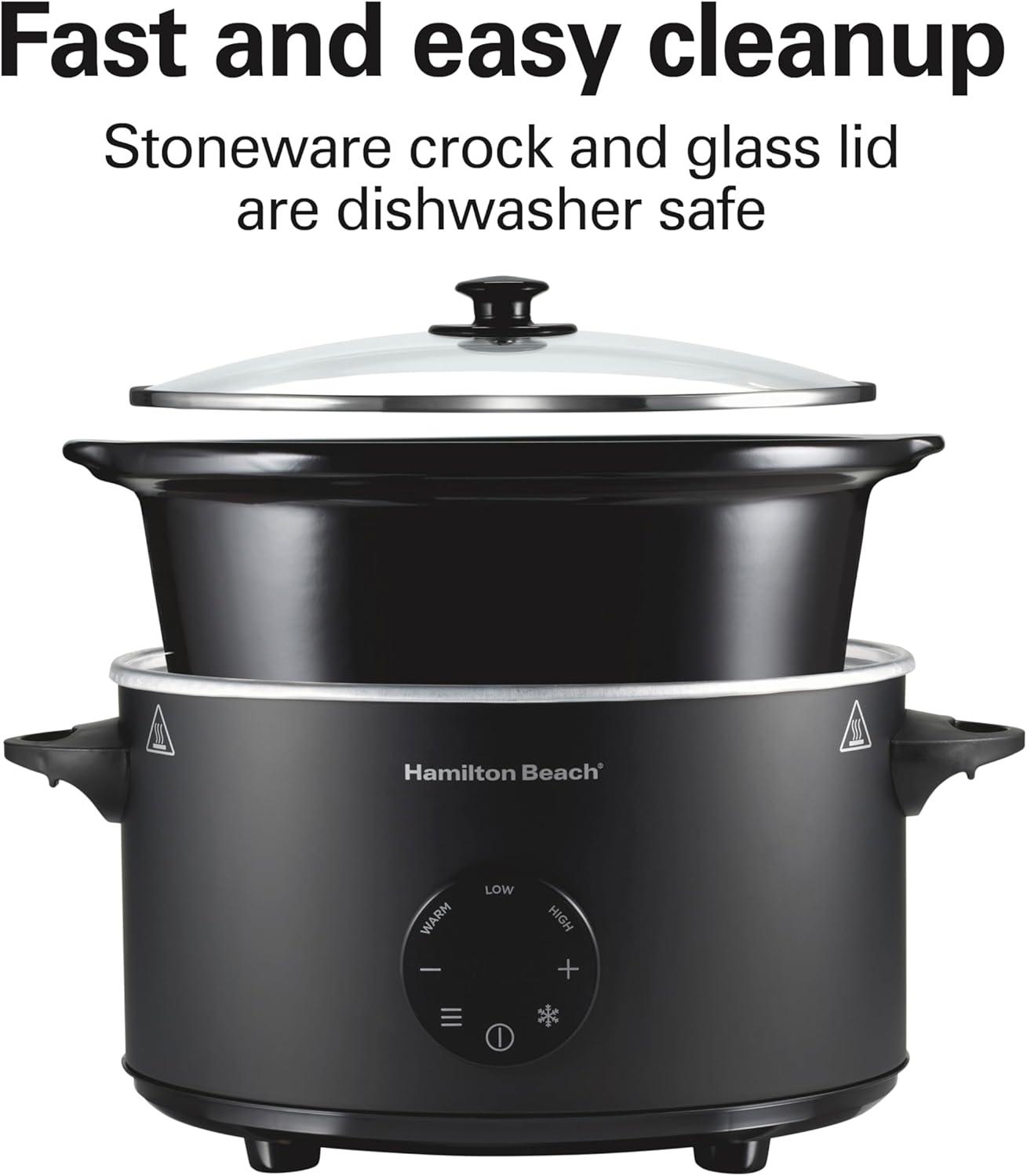 image:imageHamilton Beach 6 Quart Set amp Forget Programmable Slow Cooker 15 Cooking Options With 5 Time and 3 Heat Options Large Dishwasher Safe Stoneware Crock and Glass Black 337626 Quarts Flexible Programming Black