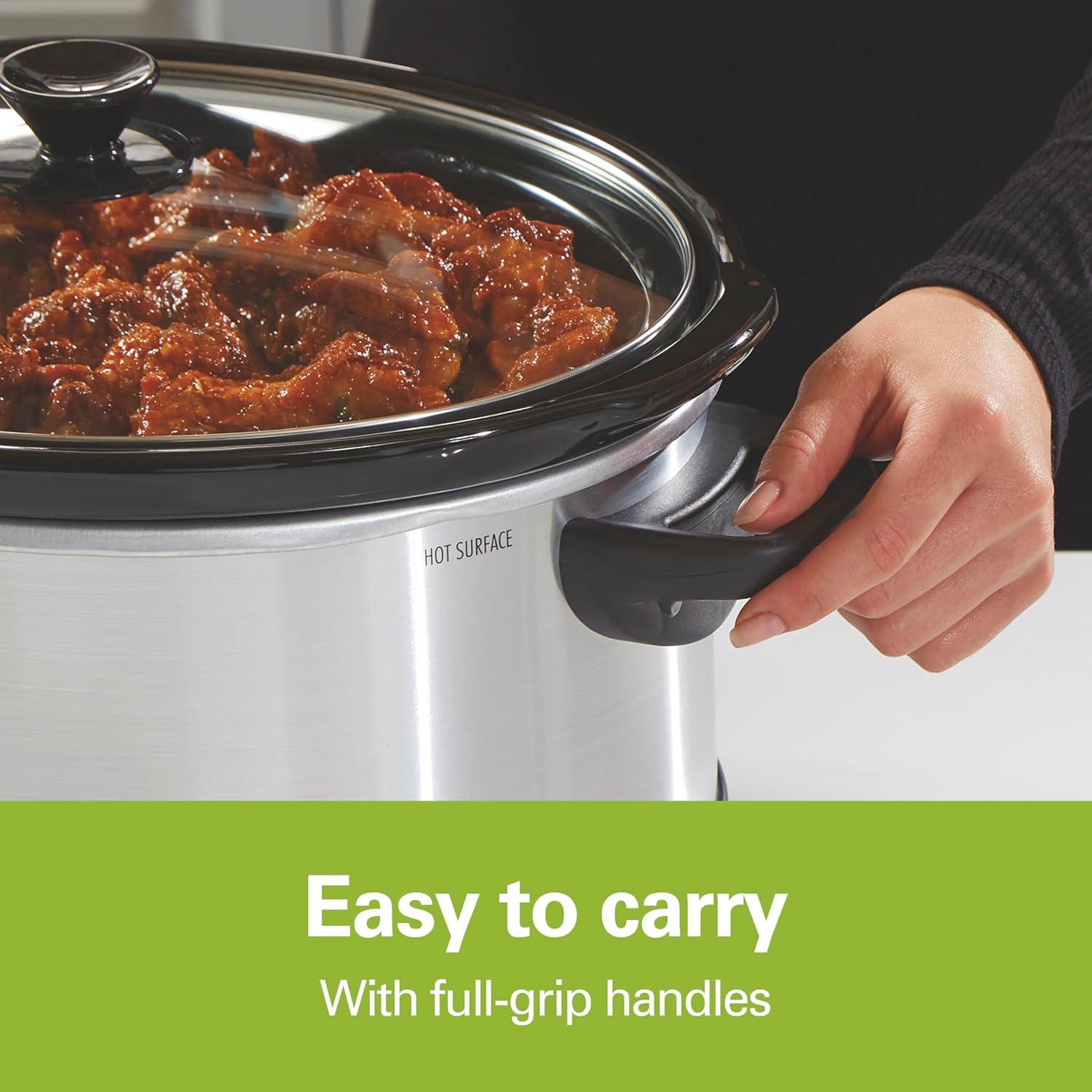 image:imageHamilton Beach 7 Quart Programmable Slow Cooker With Flexible Easy Programming 5 Cooking Times DishwasherSafe Crock amp Lid Silver 334734 Quarts