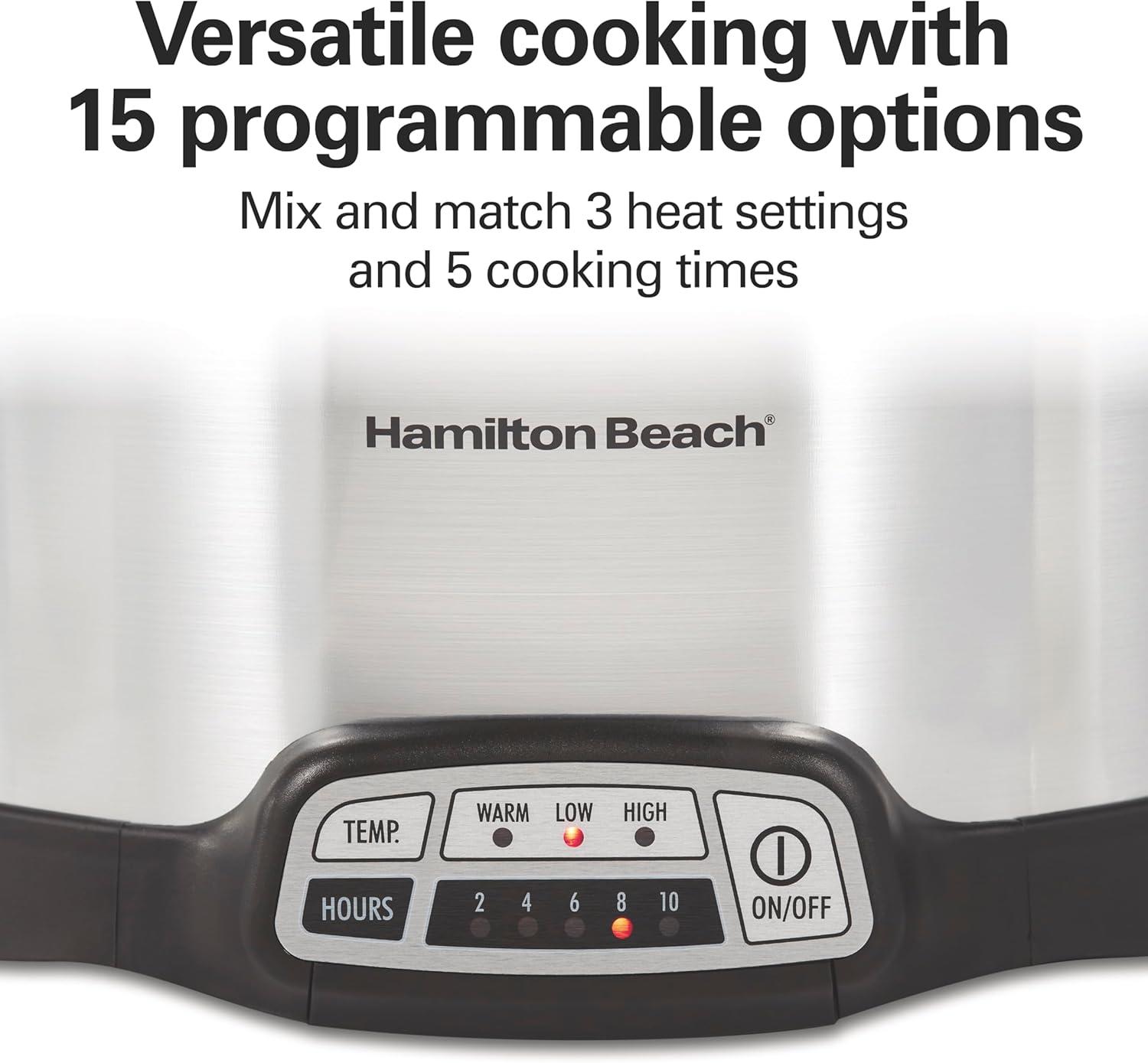 image:imageHamilton Beach 7 Quart Programmable Slow Cooker With Flexible Easy Programming 5 Cooking Times DishwasherSafe Crock amp Lid Silver 334734 Quarts