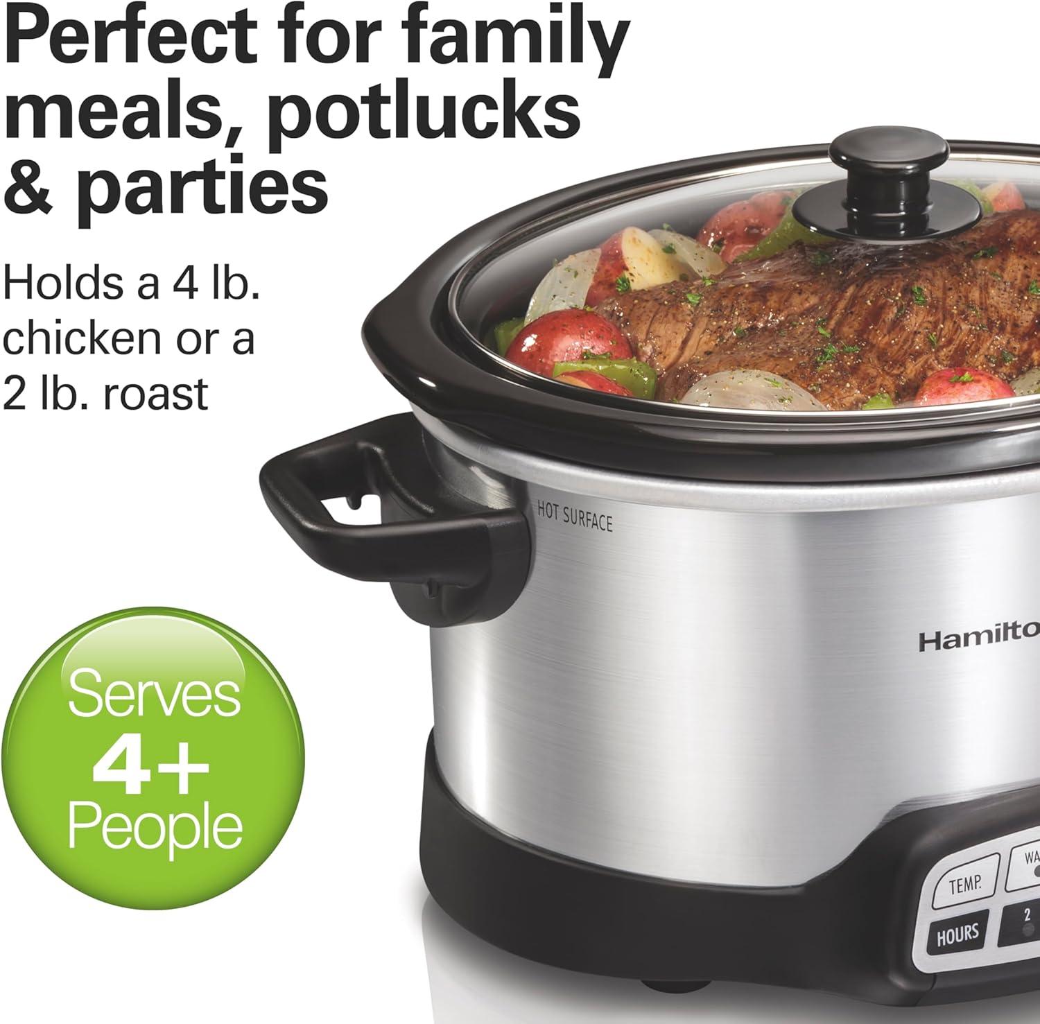 image:imageHamilton Beach 7 Quart Programmable Slow Cooker With Flexible Easy Programming 5 Cooking Times DishwasherSafe Crock amp Lid Silver 334734 Quarts