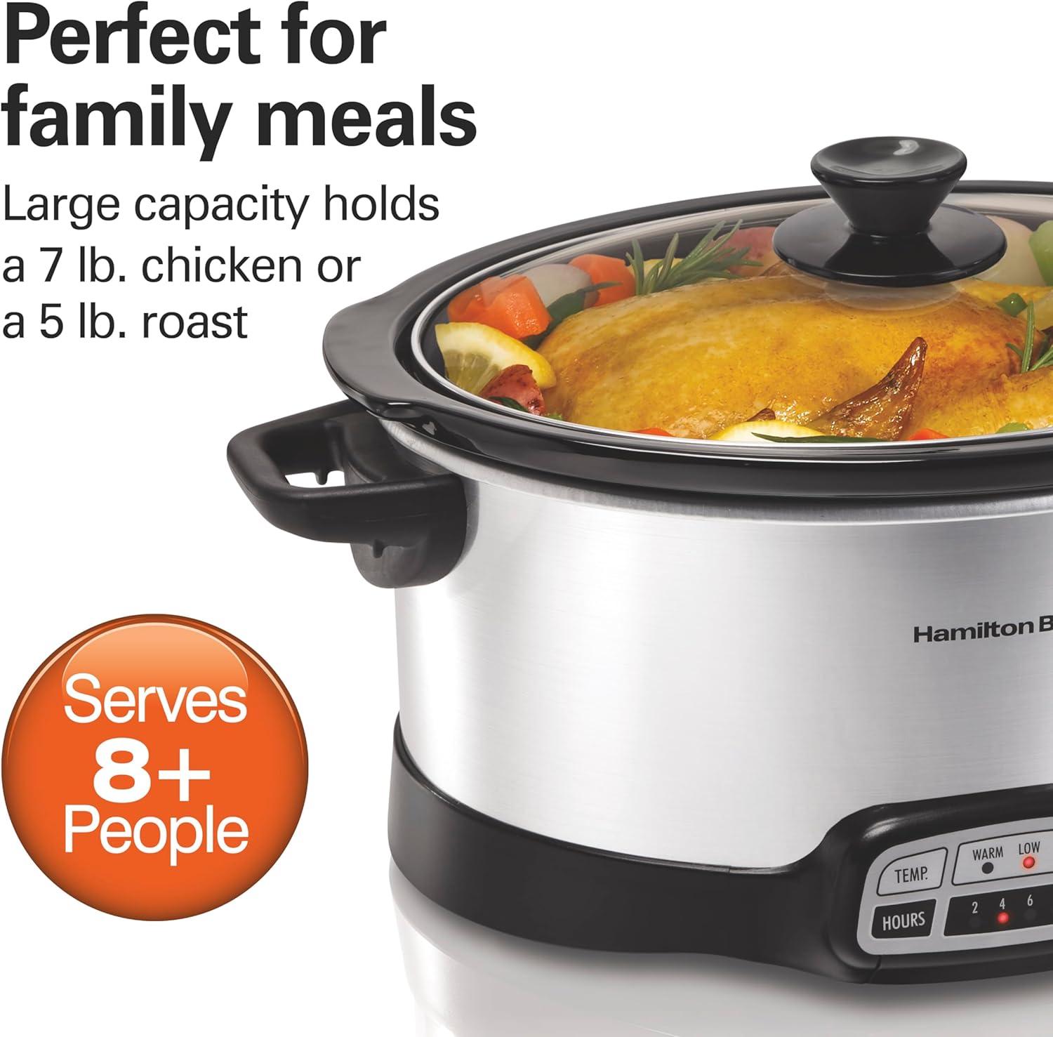 image:imageHamilton Beach 7 Quart Programmable Slow Cooker With Flexible Easy Programming 5 Cooking Times DishwasherSafe Crock amp Lid Silver 334737 Quarts