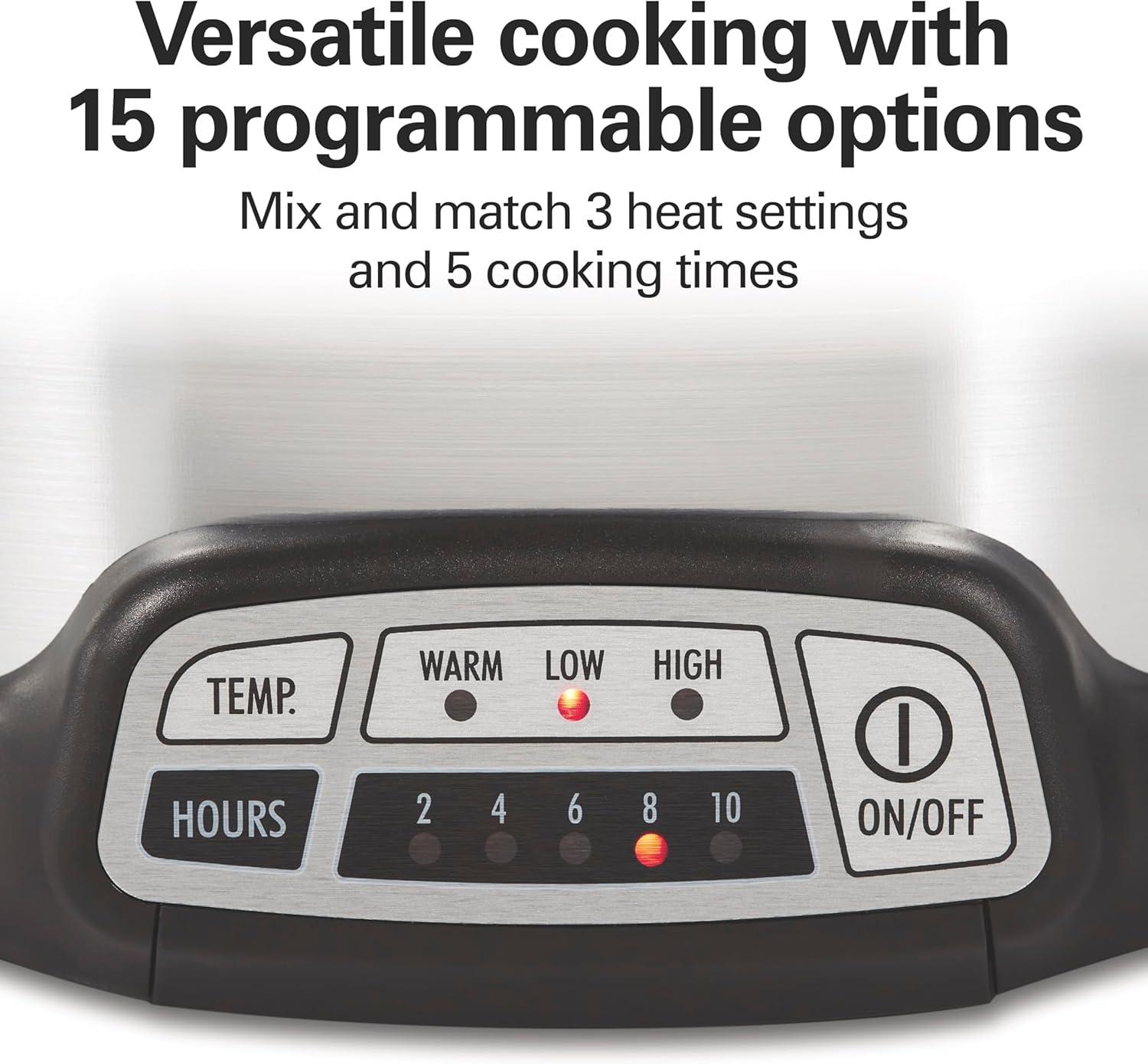 image:imageHamilton Beach 7 Quart Programmable Slow Cooker With Flexible Easy Programming 5 Cooking Times DishwasherSafe Crock amp Lid Silver 334737 Quarts