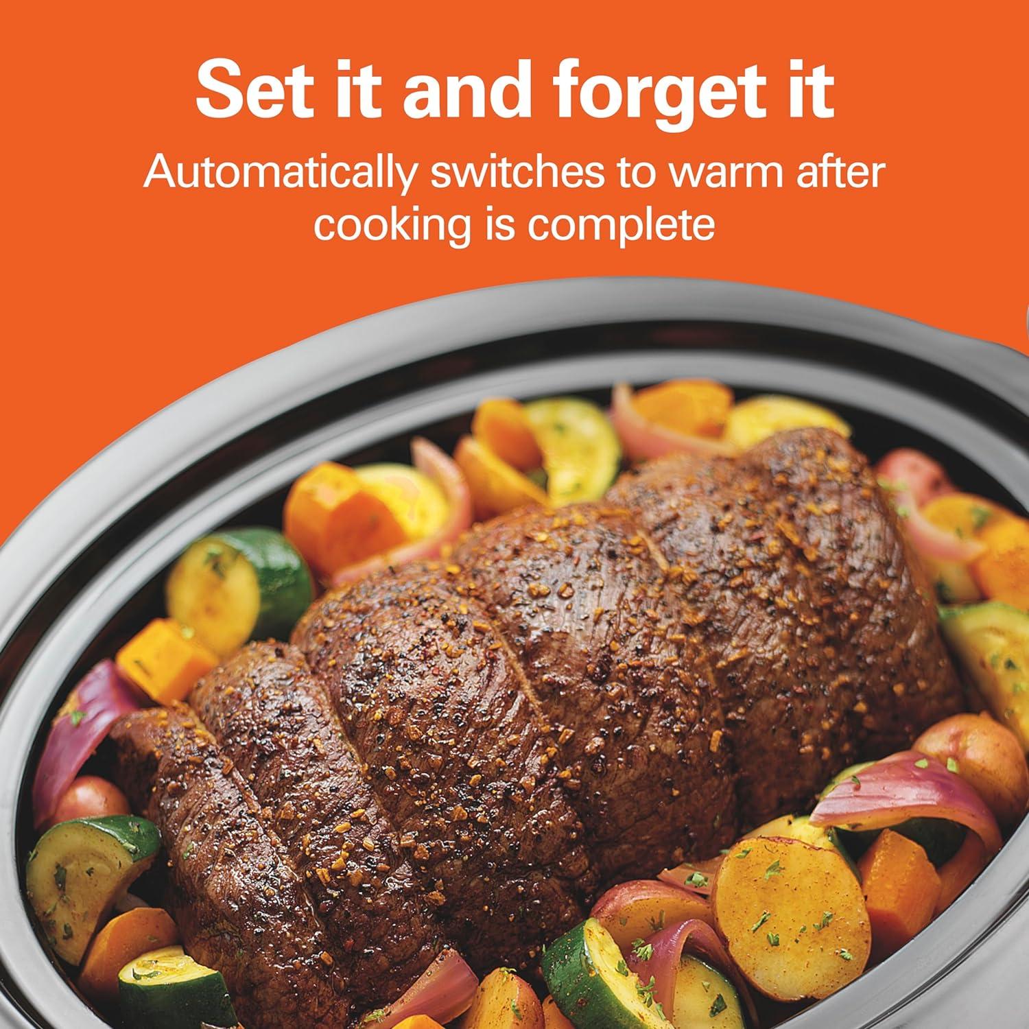 image:imageHamilton Beach 7 Quart Programmable Slow Cooker With Flexible Easy Programming 5 Cooking Times DishwasherSafe Crock amp Lid Silver 334737 Quarts