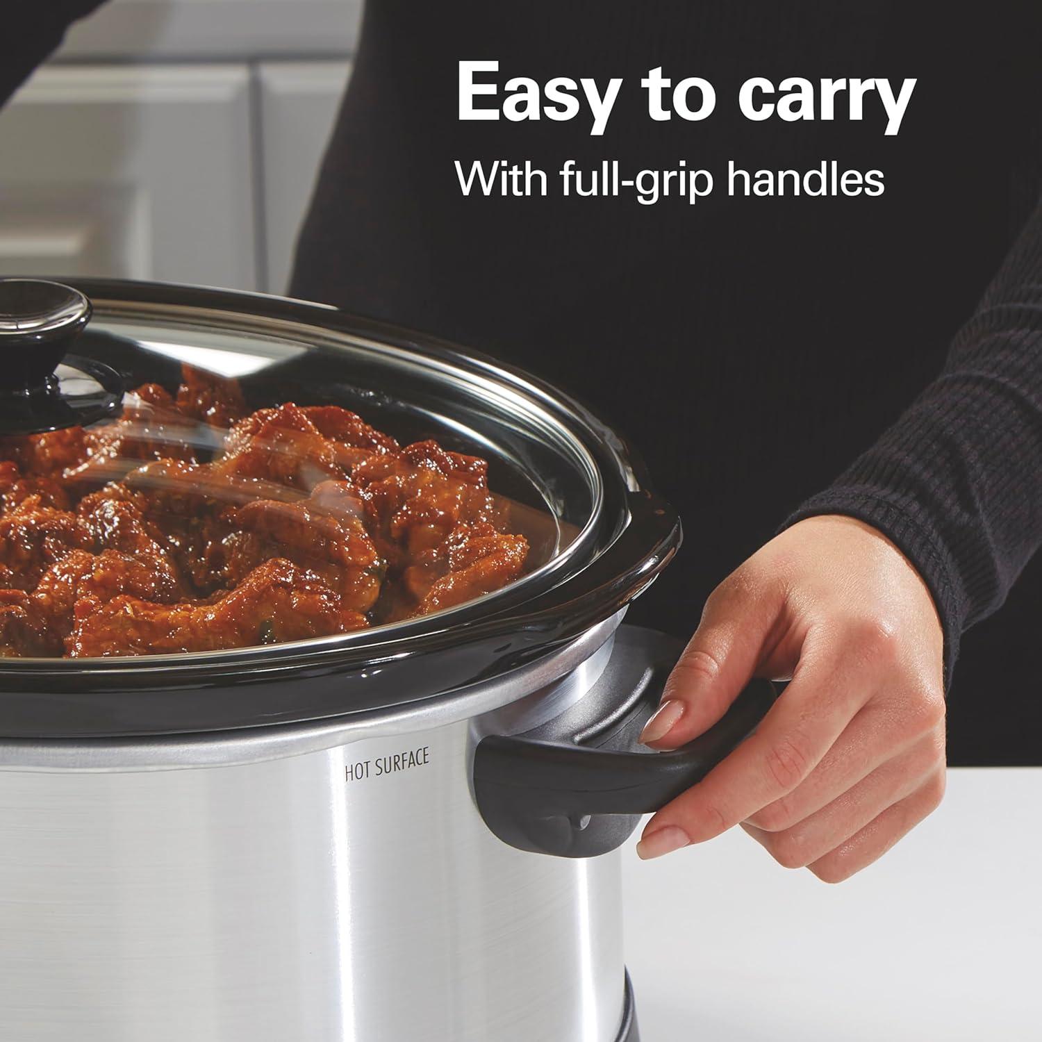 image:imageHamilton Beach 7 Quart Programmable Slow Cooker With Flexible Easy Programming 5 Cooking Times DishwasherSafe Crock amp Lid Silver 334737 Quarts