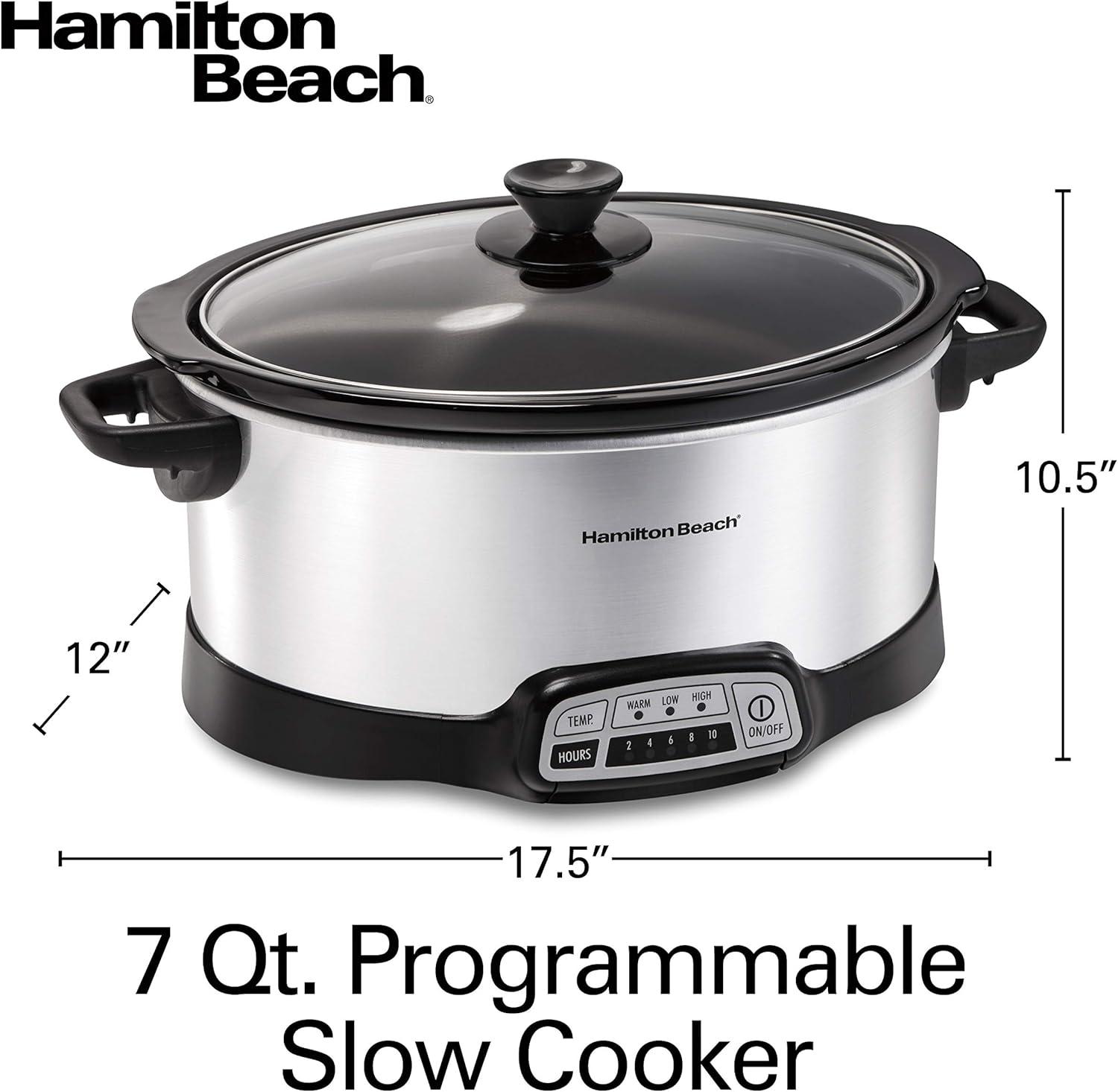 image:imageHamilton Beach 7 Quart Programmable Slow Cooker With Flexible Easy Programming 5 Cooking Times DishwasherSafe Crock amp Lid Silver 334737 Quarts