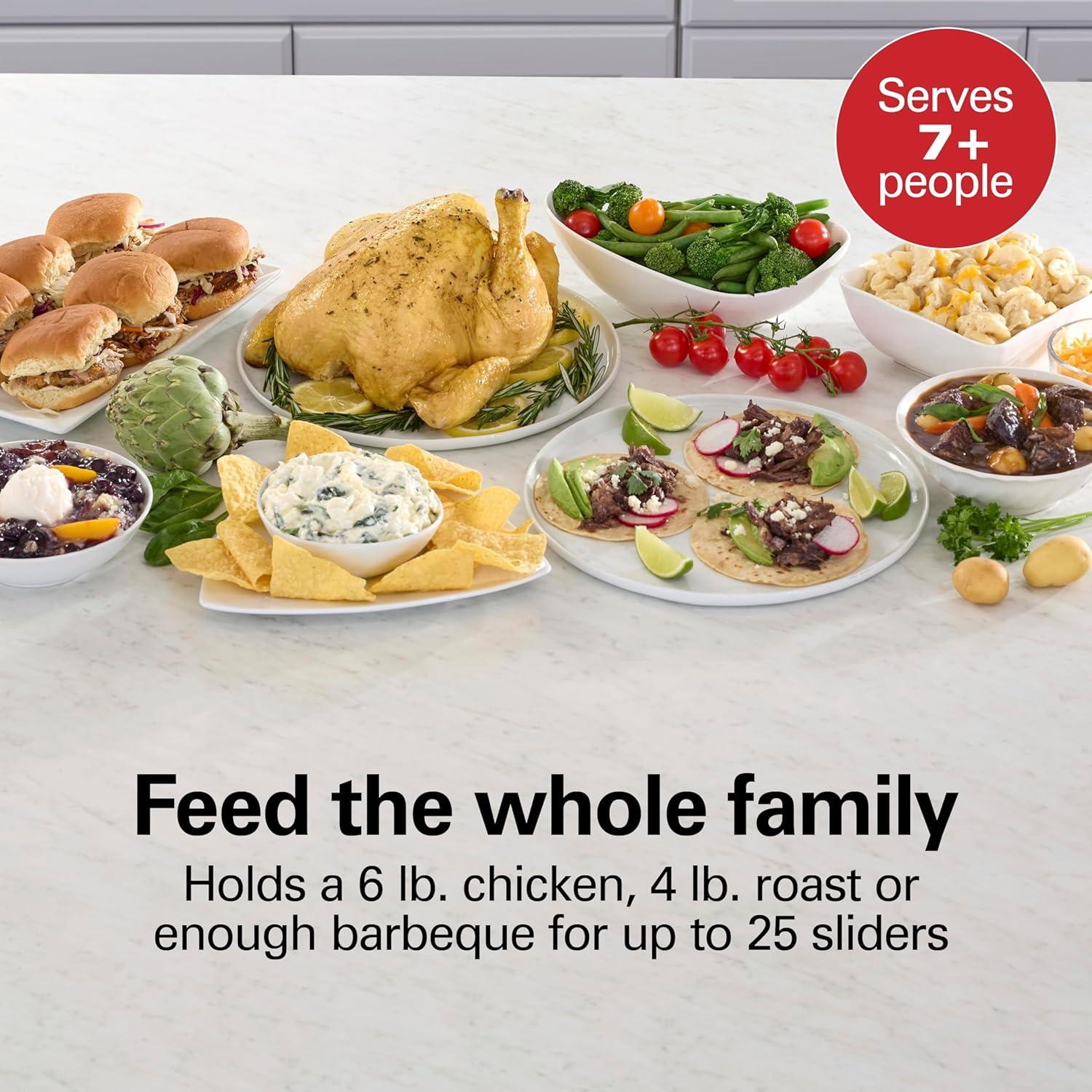 image:imageHamilton Beach 7 Quart Slow Cooker with SpaceSaving Folding Handles 3 Heat Settings Dishwasher Safe Stoneware Crock and Glass Lid Black 33174Black Double Dish