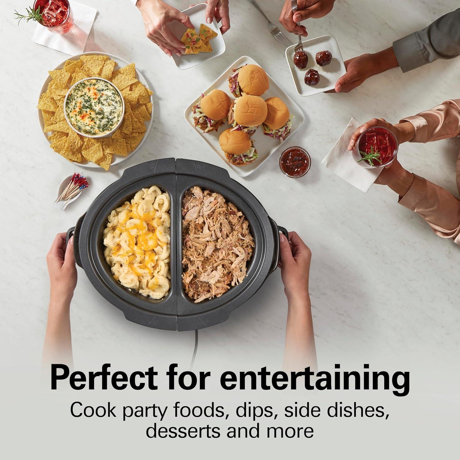 image:imageHamilton Beach 7 Quart Slow Cooker with SpaceSaving Folding Handles 3 Heat Settings Dishwasher Safe Stoneware Crock and Glass Lid Black 33174Black Double Dish