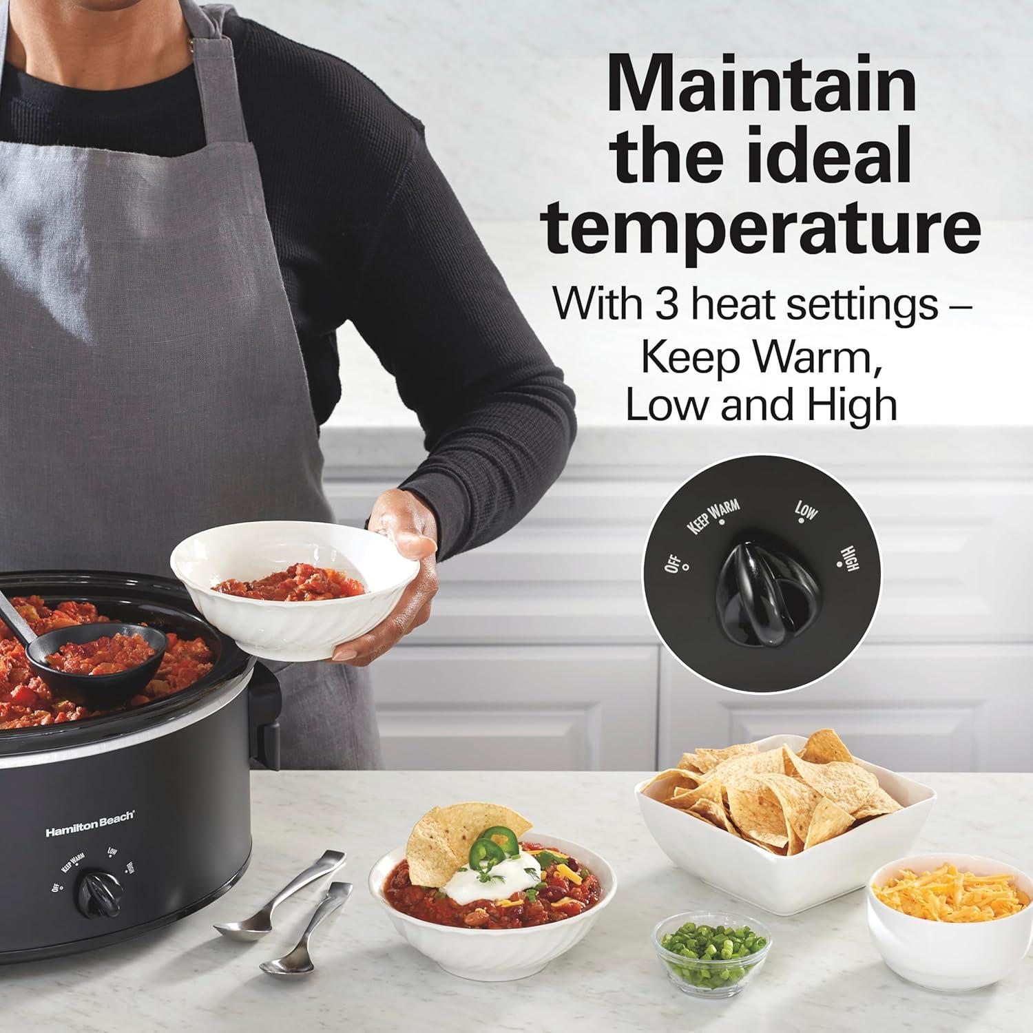 image:imageHamilton Beach 7 Quart Slow Cooker with SpaceSaving Folding Handles 3 Heat Settings Dishwasher Safe Stoneware Crock and Glass Lid Black 33174Black Space Saving Folding Handles