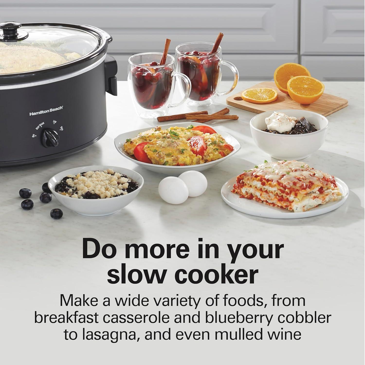 image:imageHamilton Beach 7 Quart Slow Cooker with SpaceSaving Folding Handles 3 Heat Settings Dishwasher Safe Stoneware Crock and Glass Lid Black 33174Black Space Saving Folding Handles