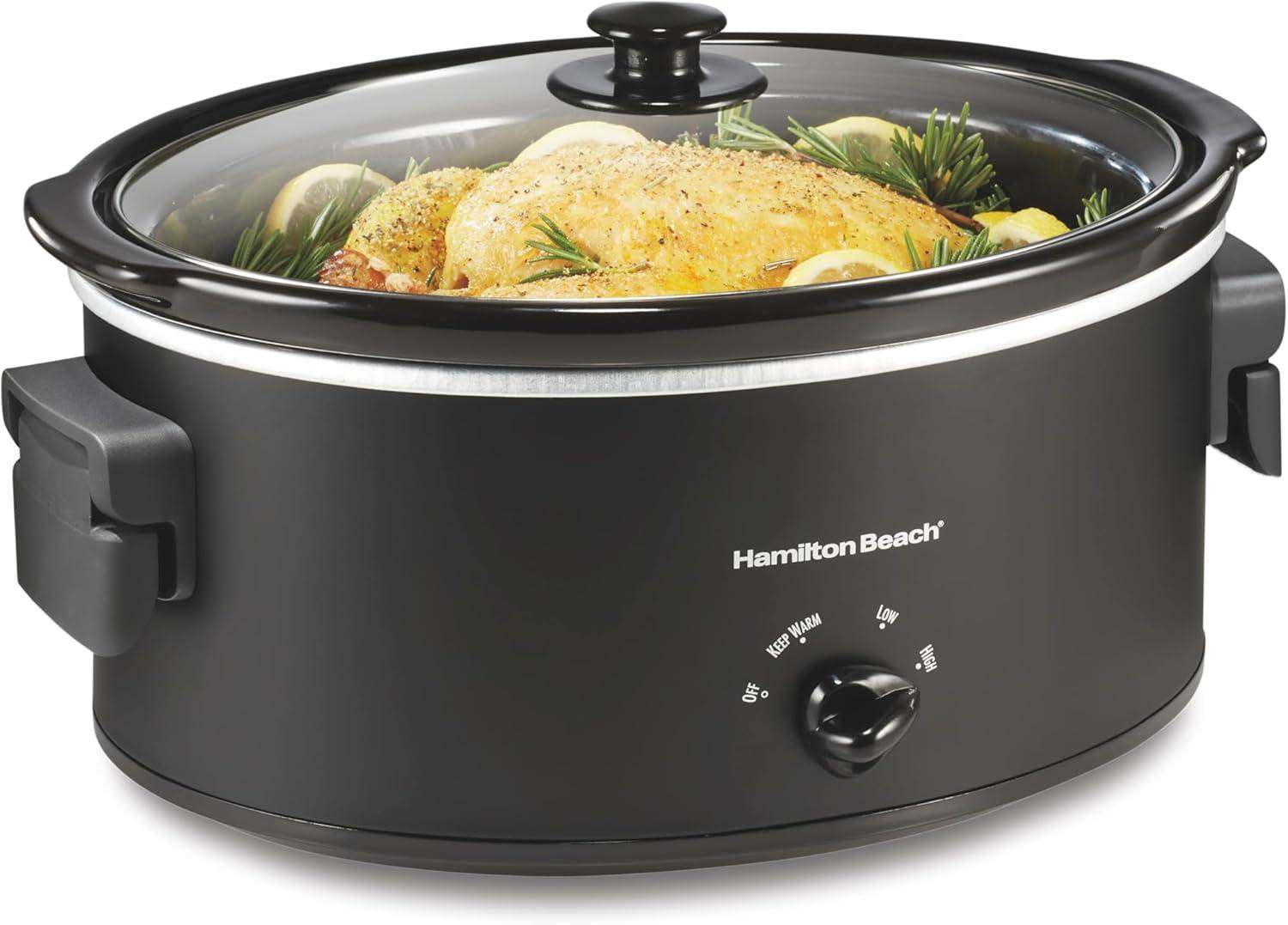 image:imageHamilton Beach 7 Quart Slow Cooker with SpaceSaving Folding Handles 3 Heat Settings Dishwasher Safe Stoneware Crock and Glass Lid Black 33174Black Space Saving Folding Handles