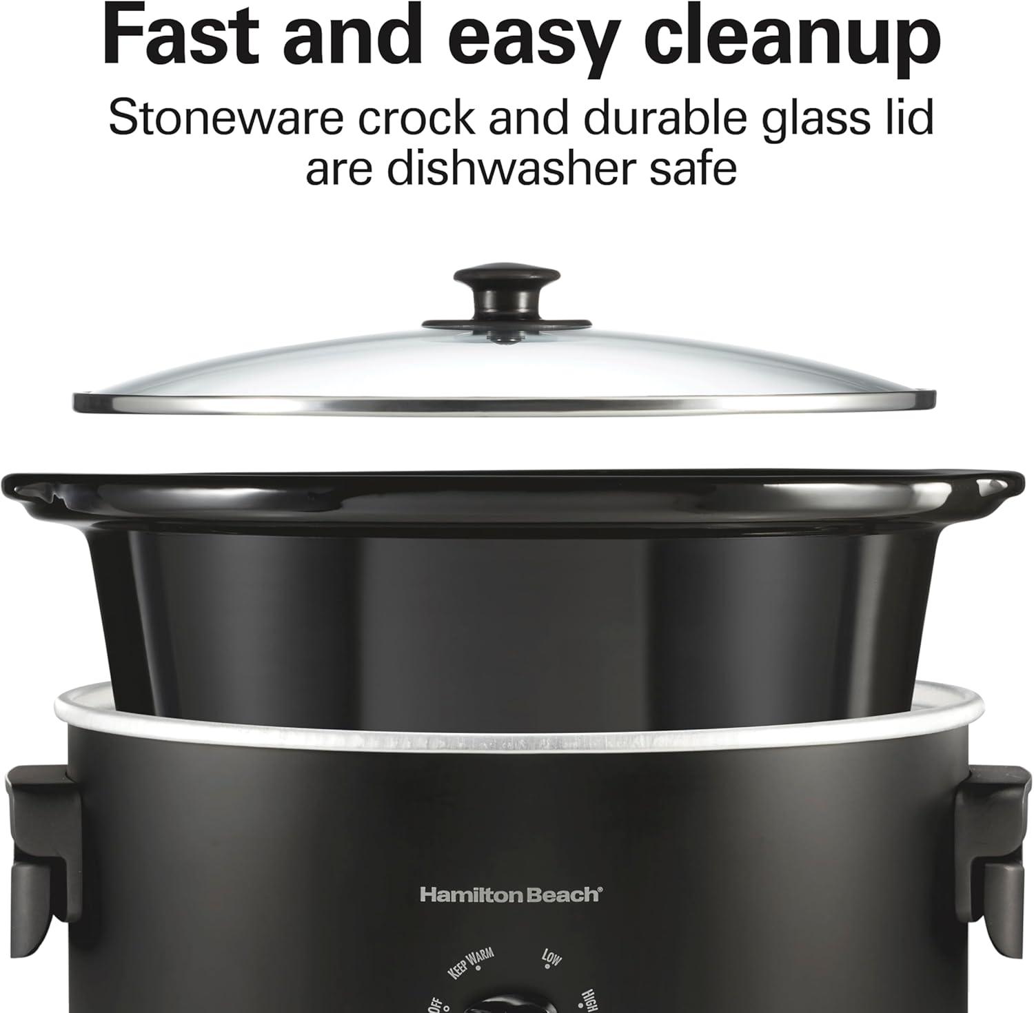 image:imageHamilton Beach 7 Quart Slow Cooker with SpaceSaving Folding Handles 3 Heat Settings Dishwasher Safe Stoneware Crock and Glass Lid Black 33174Black Space Saving Folding Handles