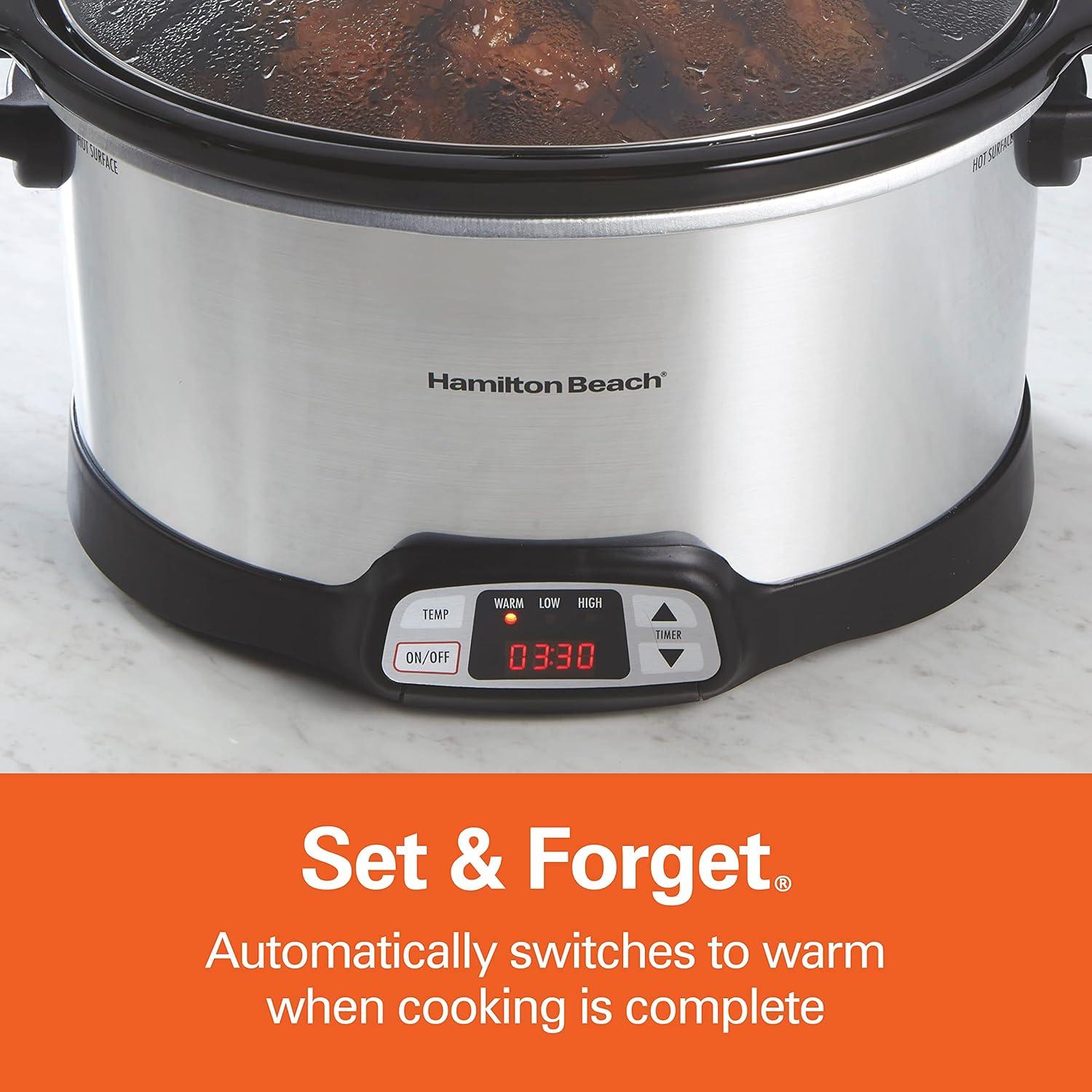 image:imageHamilton Beach 8 Quart Programmable Slow Cooker with Three Temperature Settings Dishwasher Safe Crock and Lid Silver 33480