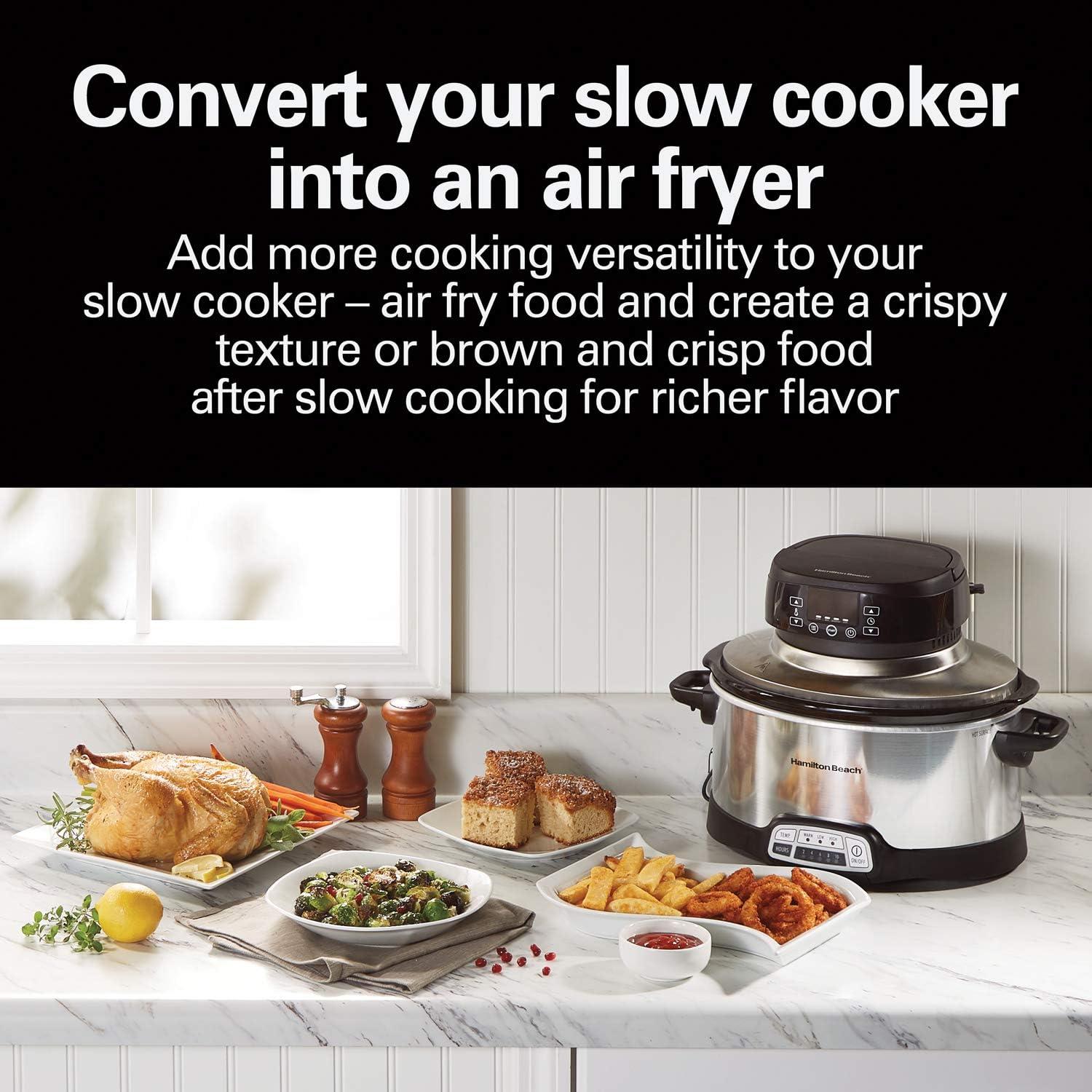 image:imageHamilton Beach Air Fryer Lid Fits 6 Quart Oval Slow Cooker Crock With Fry Basket and Tray Works with Multiple Brands 33602