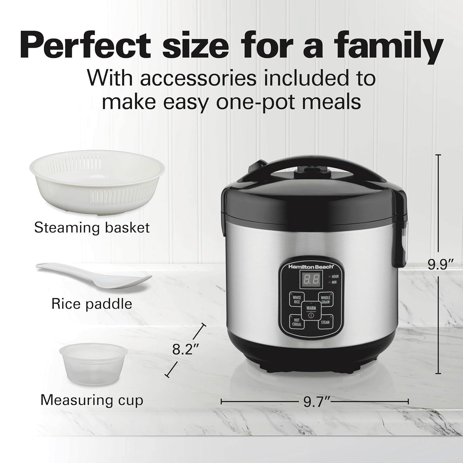image:imageHamilton Beach Digital Programmable Rice Cooker amp Food Steamer 8 Cups Cooked 4 Uncooked With Steam amp Rinse Basket Stainless Steel 37518Stainless Steel
